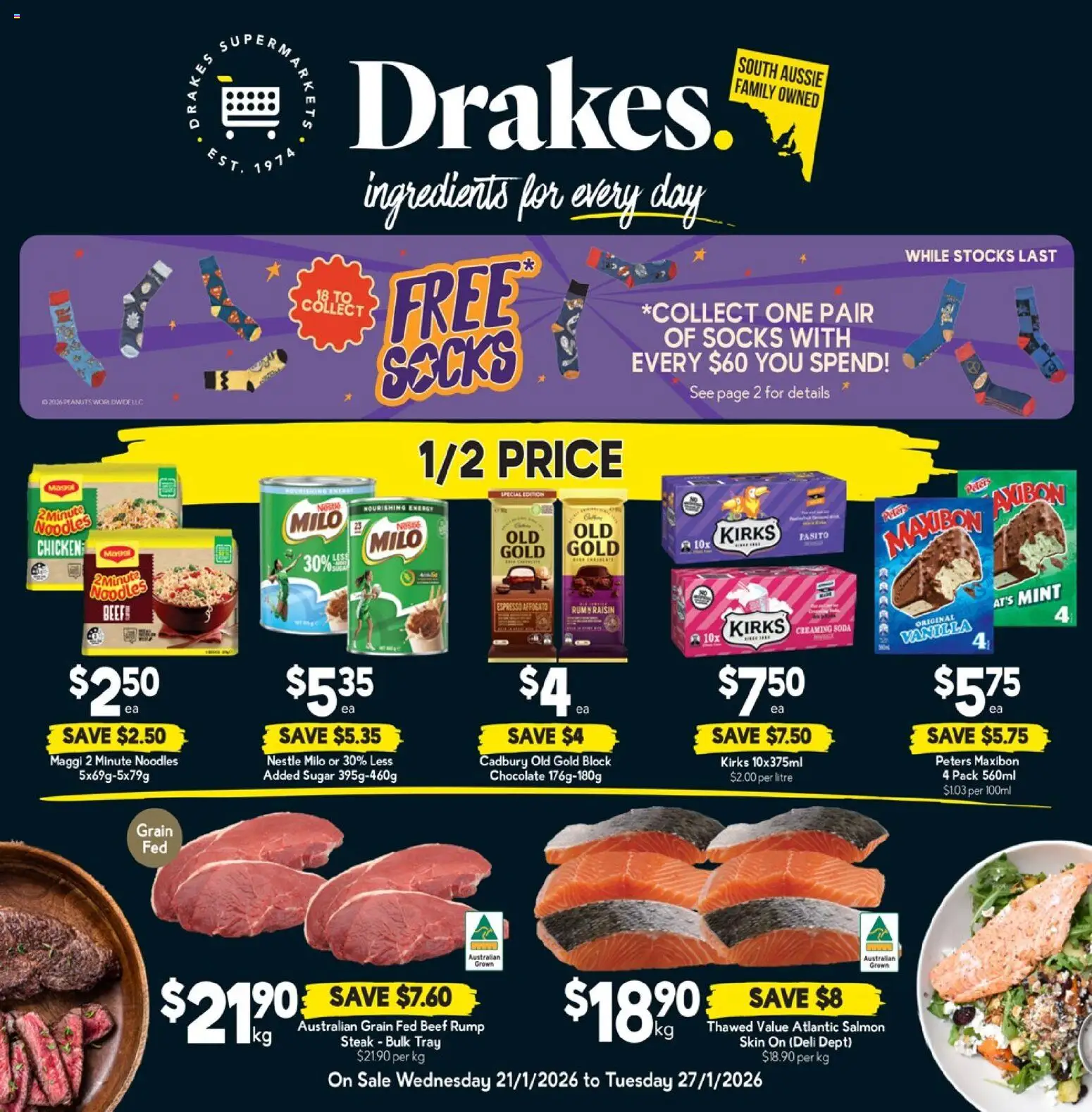 Drakes catalogue - valid from 21.01.2026 | Page: 1 | Products: Chicken, Noodles, Socks, Sugar