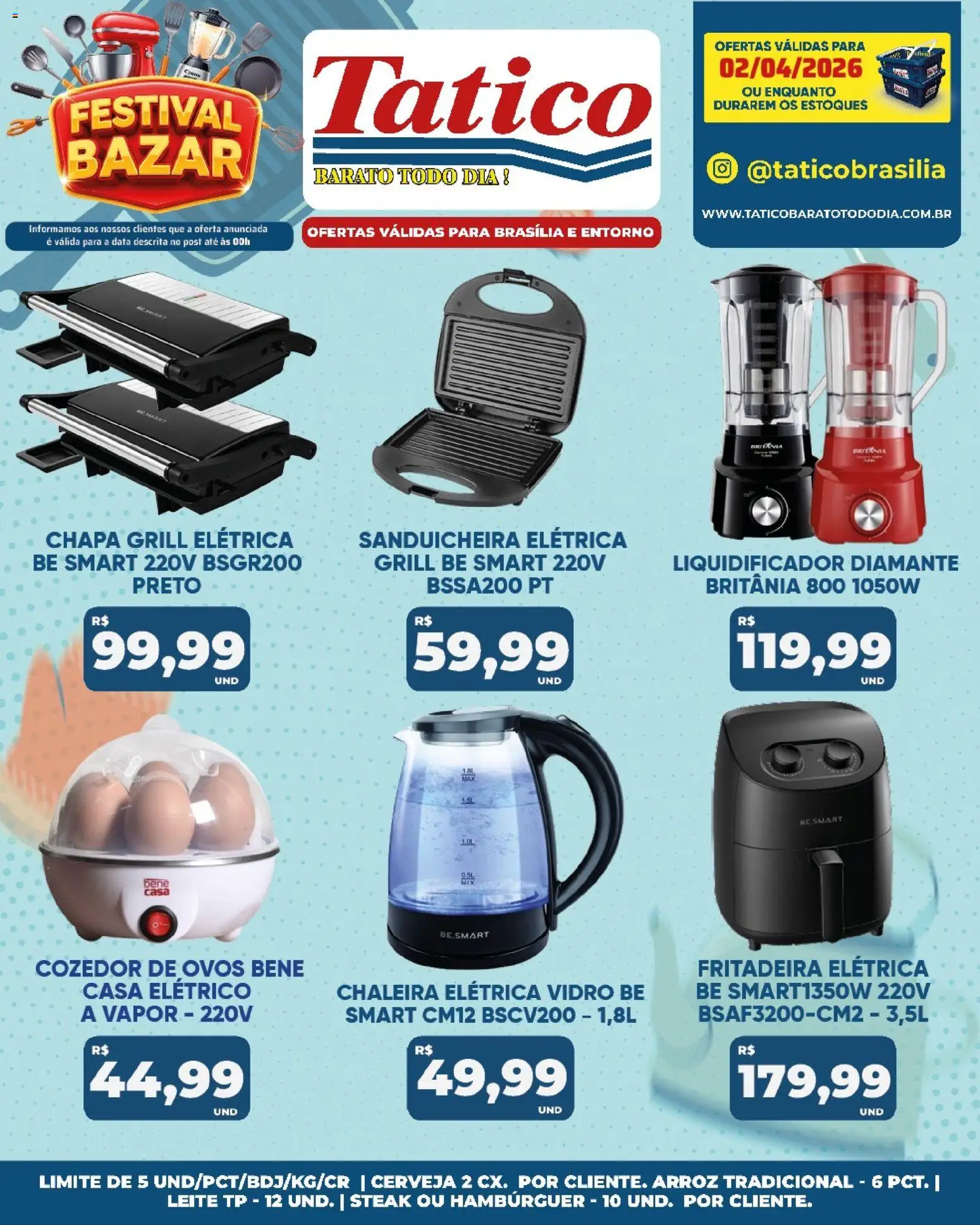 Tatico Folheto - válido de 03.04.2026 | Página: 37 | Produtos: Chaleira elétrica, Cerveja, Arroz, Hambúrguer
