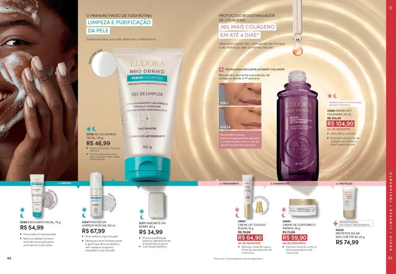 Eudora Folheto - válido de 06.08.2025 | Página: 32 | Produtos: Colágeno, Sérum, Gel de limpeza, Creme