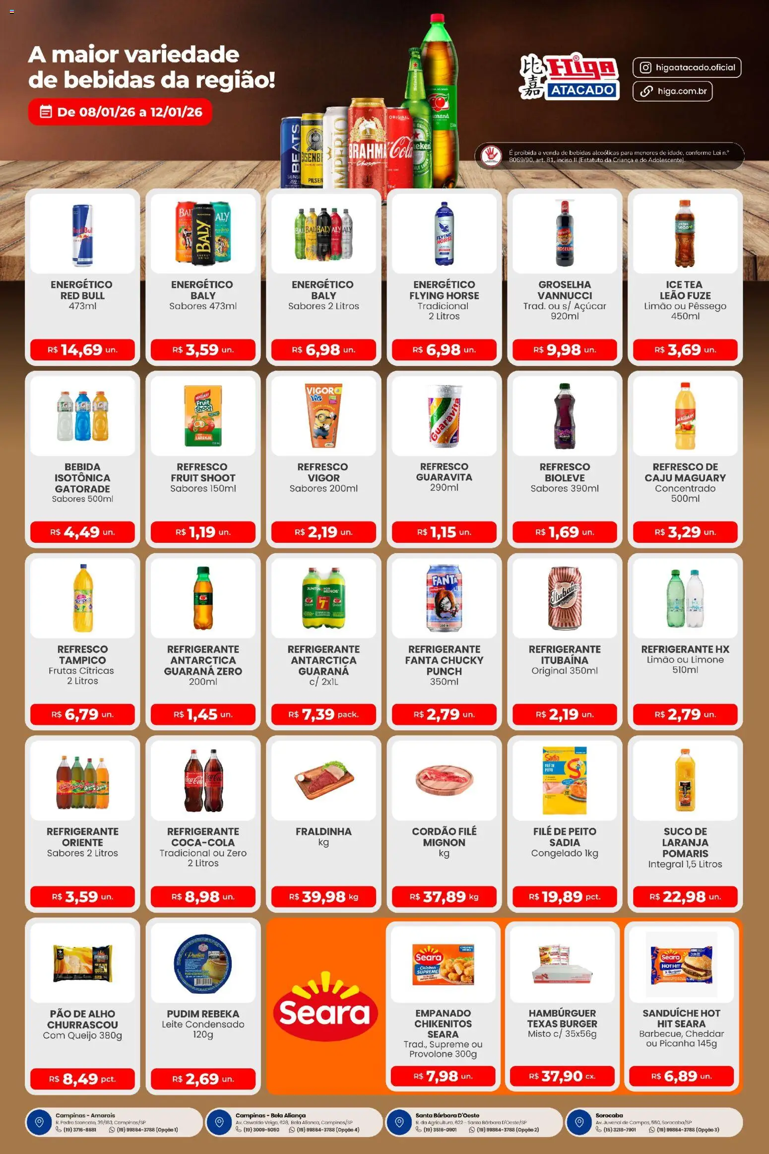 Higa Atacado Folheto - válido de 08.01.2026 | Página: 3 | Produtos: Queijo, Açúcar, Refrigerante, Leite condensado