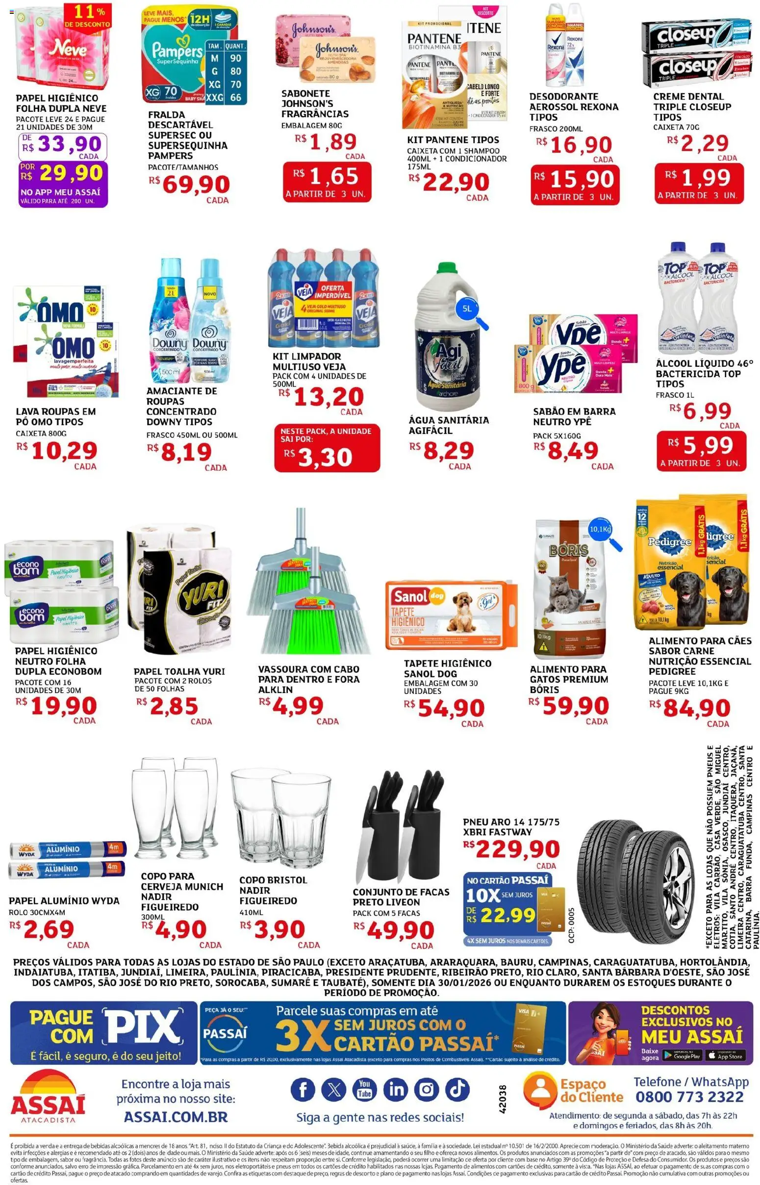 Assaí Atacadista Folheto - válido de 30.01.2026 | Página: 4 | Produtos: Sabão em barra, Papel toalha, Cerveja, Pneus