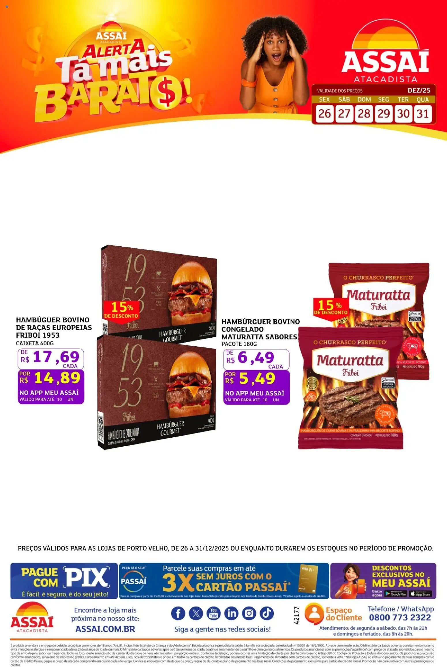 Assaí Atacadista Folheto - válido de 26.12.2025 | Página: 1 | Produtos: Base, Carne, Bebida, Telefone