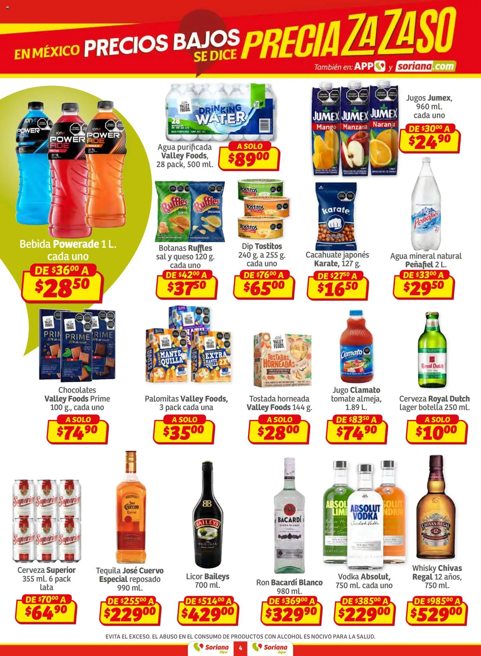 Nuevas ofertas de Soriana válidas en toda la República Mexicana desde el 27.02.2026. ¡Encuentra las mejores ofertas en Soriana Preciazazaso Híper: Frontera Chia, Q. Roo! | Página: 4 | Productos: Tomate, Manzana, Tequila, Vodka