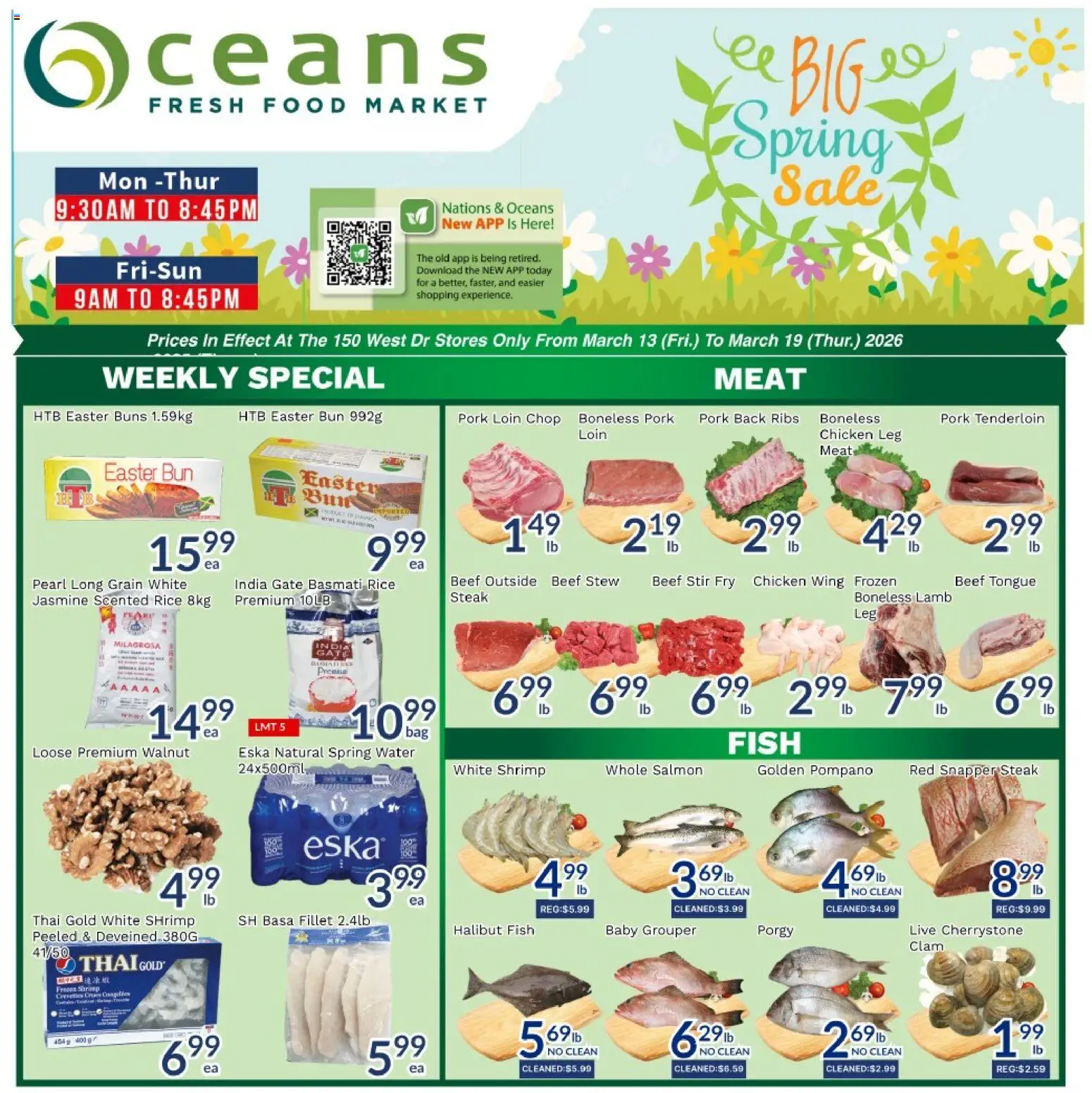 Oceans flyer valid from 13.03.2026 | Page: 1 | Products: Rice, Beef, Chicken, Pork