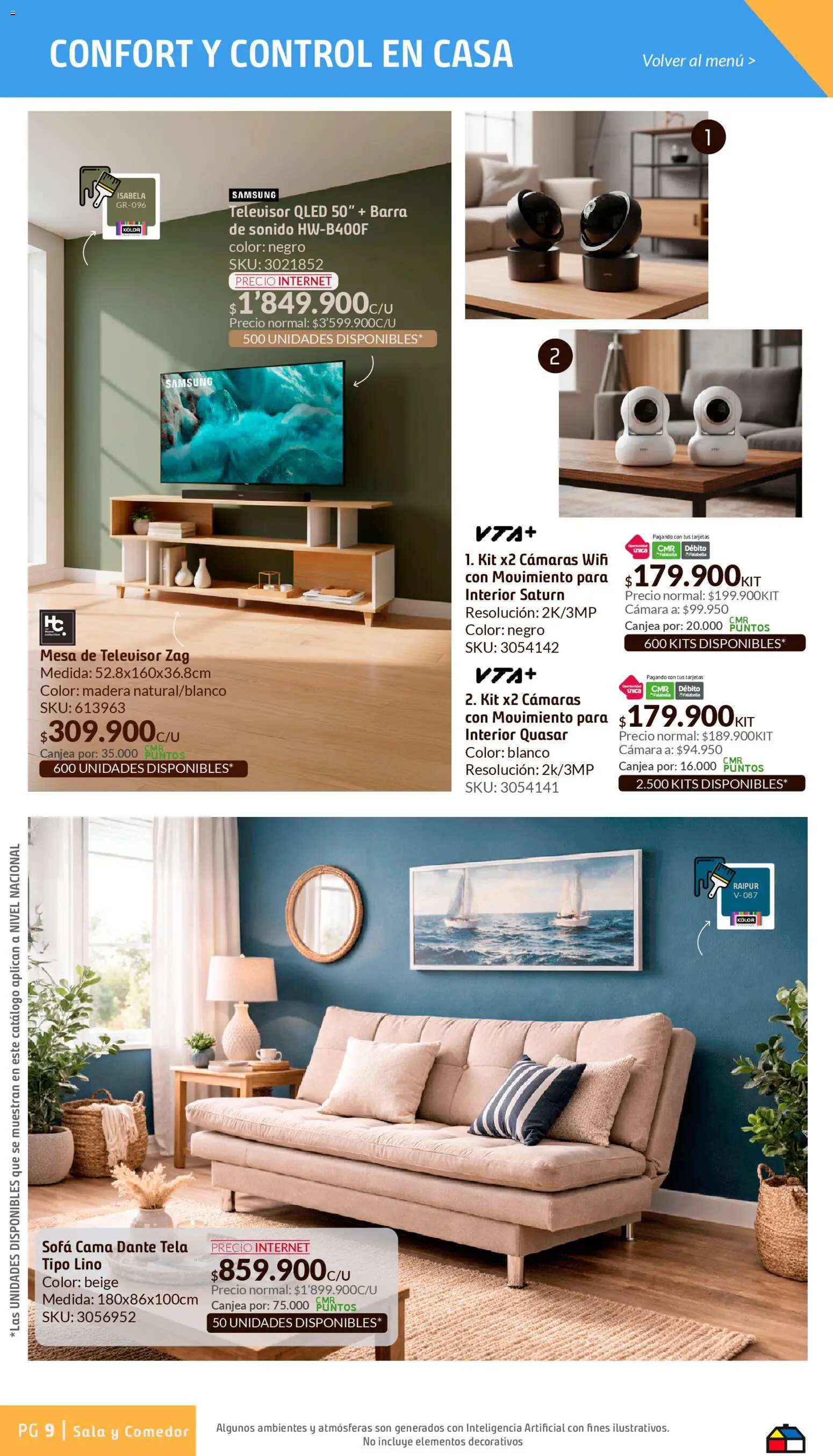 Homecenter revista - valida desde el 26.03.2026 | Página: 9 | Productos: Televisor, Cama, Sofá, Mesa