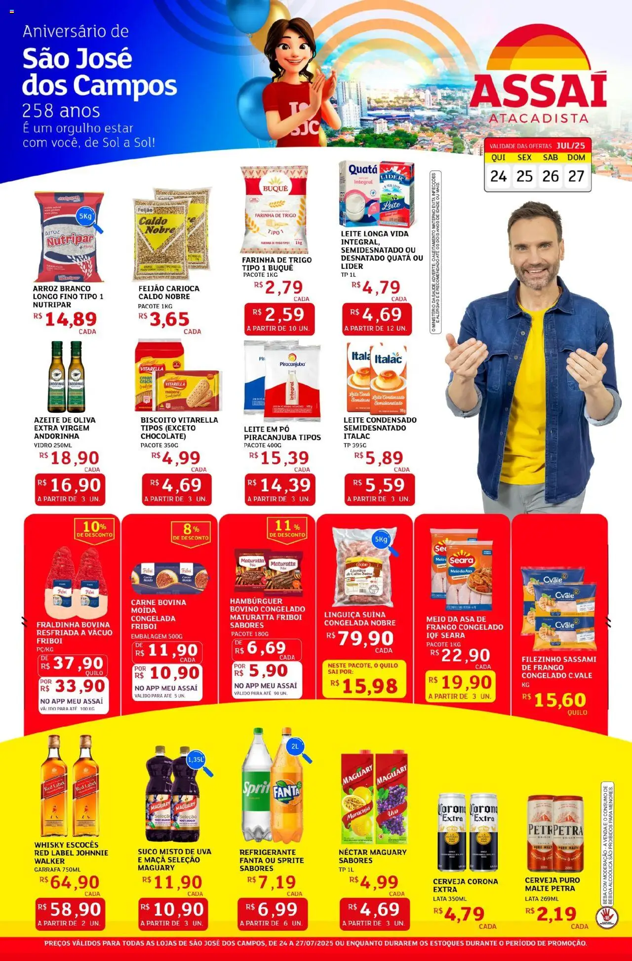 Assaí Atacadista Folheto - válido de 24.07.2025 | Página: 1 | Produtos: Maracujá, Farinha de trigo, Leite, Hambúrguer