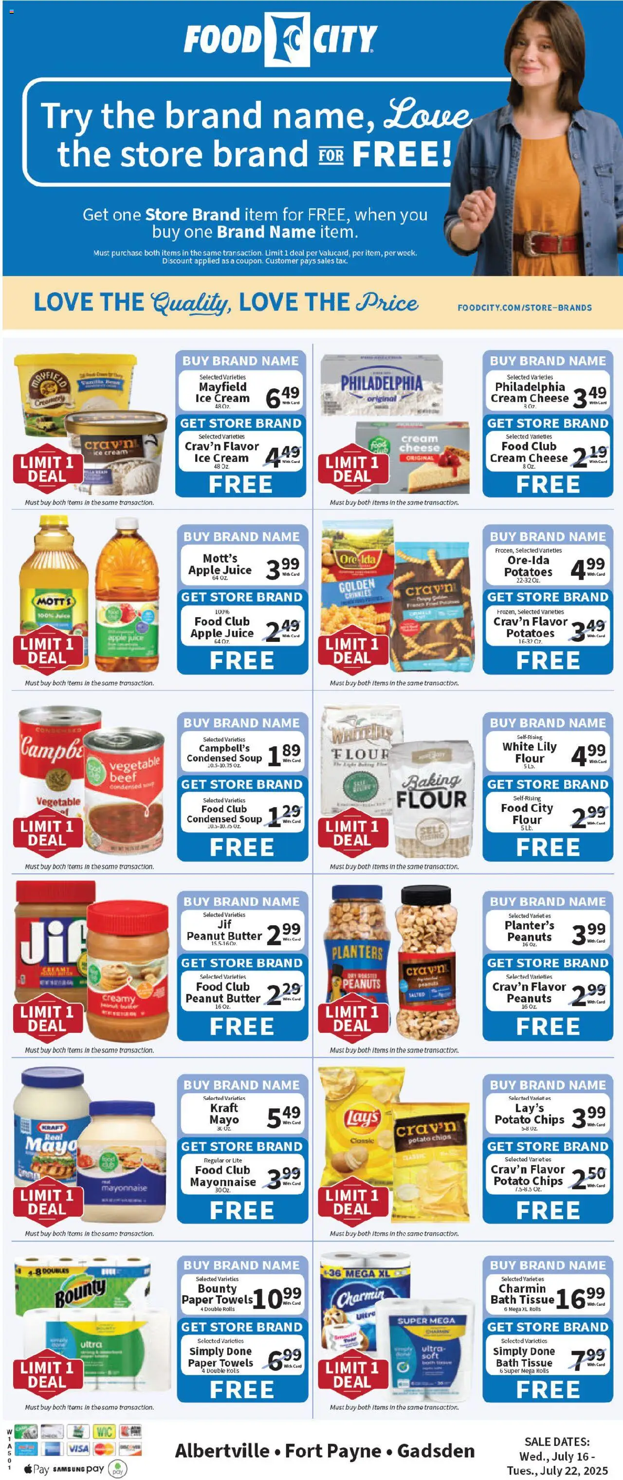 Food City Ad - valid from 16.07.2025 | Page: 1 | Products: Bath, Ice cream, Potatoes, Mayonnaise