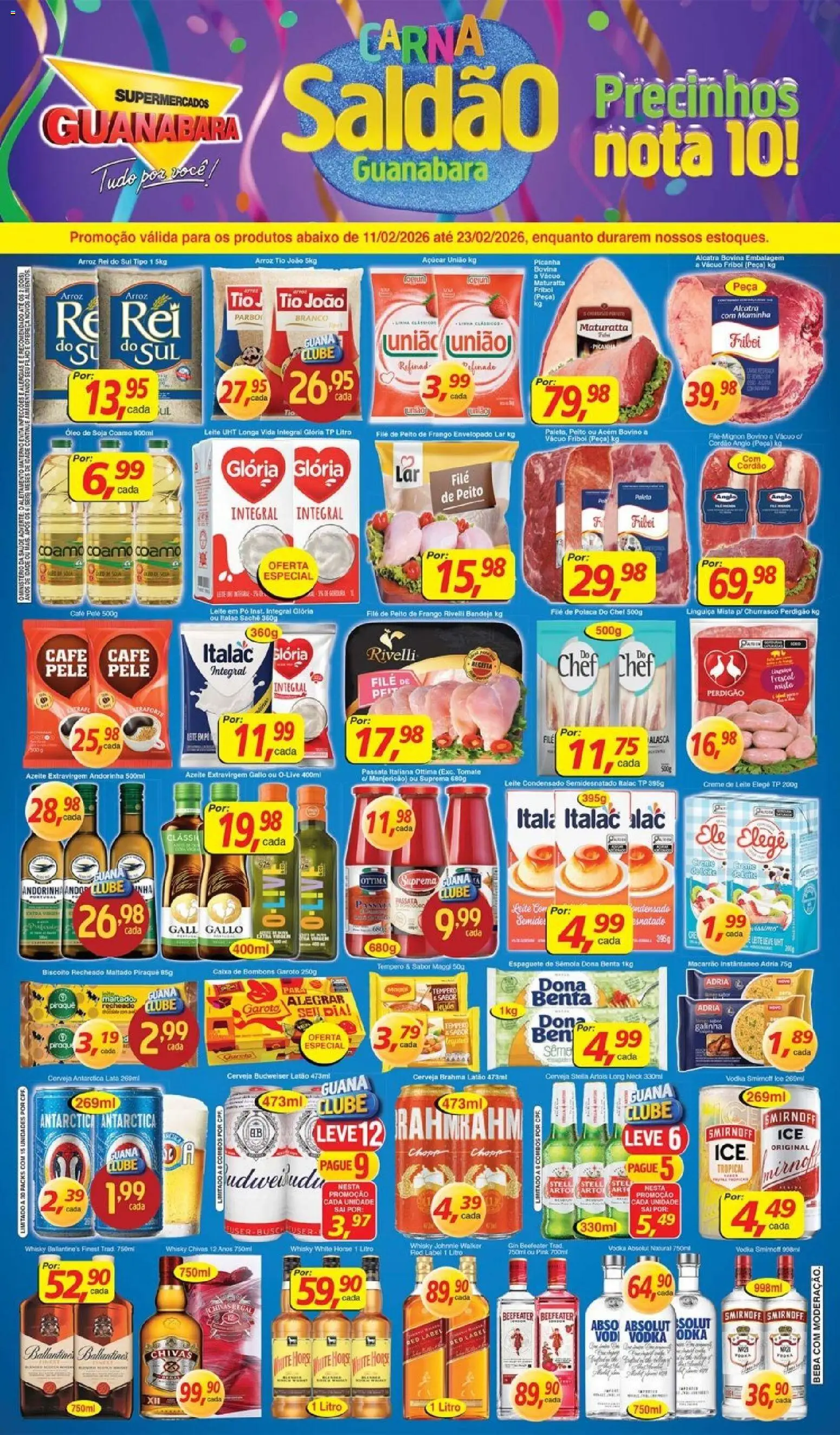 Supermercados Guanabara Folheto - válido de 11.02.2026 | Página: 1 | Produtos: Linguiça, Bandeja, Biscoito recheado, Leite em pó