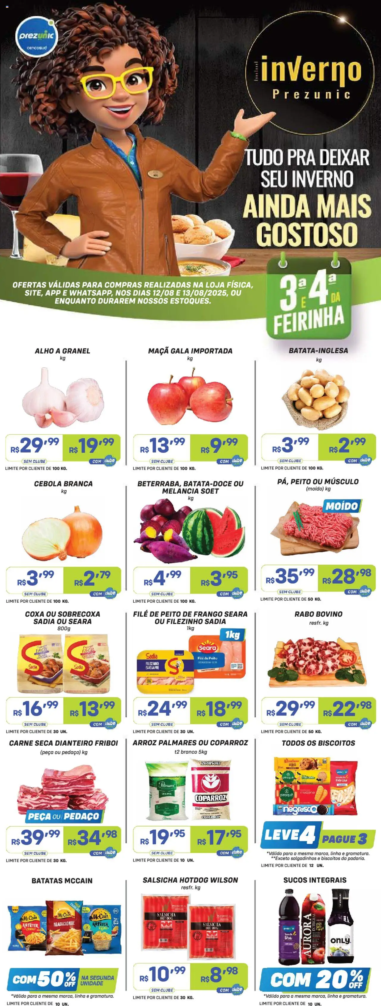 Prezunic Folheto - válido de 12.08.2025 | Página: 1 | Produtos: Melancia, Alho, Biscoitos, Peito de frango