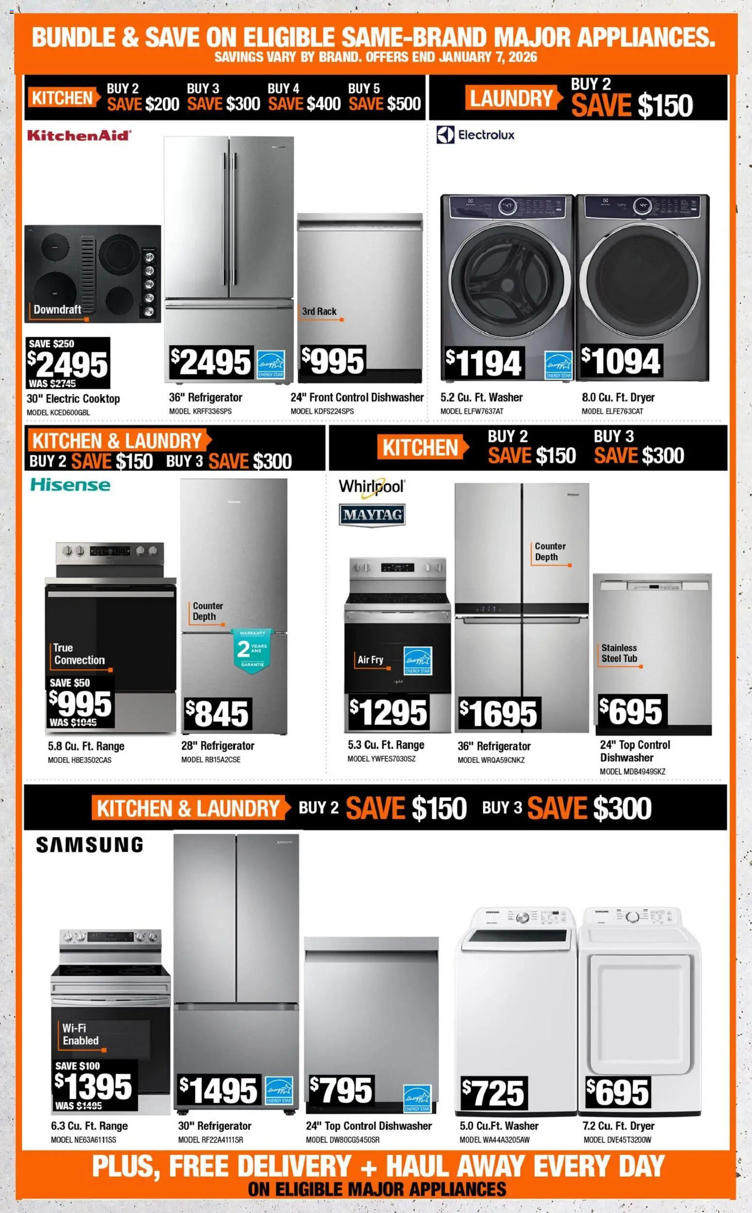 Home Depot flyer valid from 01.01.2026 | Page: 5 | Products: Refrigerator, Dryer, Dishwasher