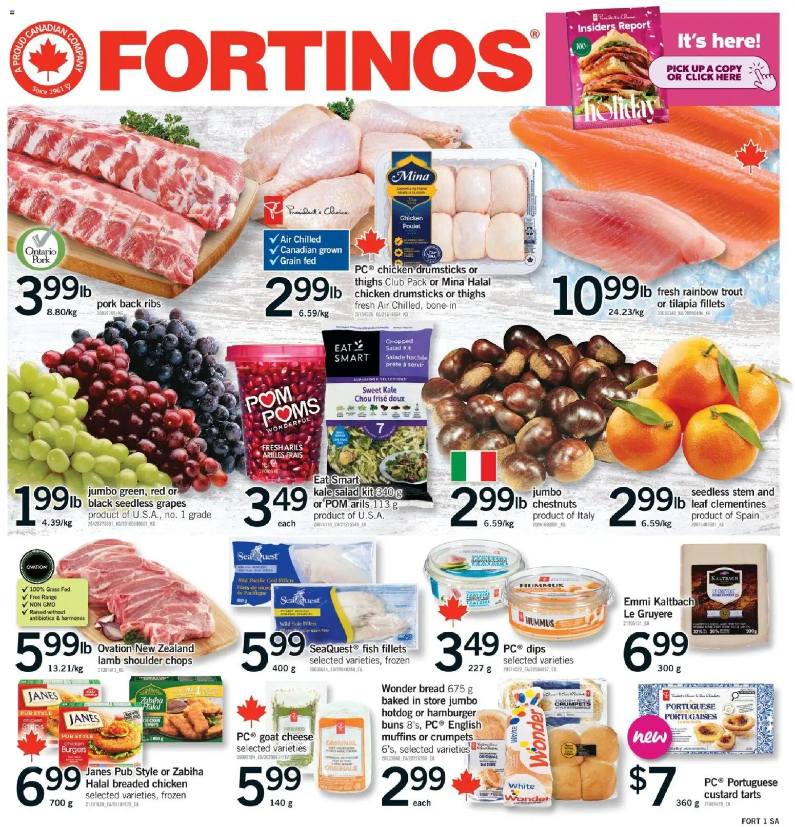 Fortinos flyer valid from 30.10.2025 | Page: 1 | Products: Fish, Cheese, Bread, Pork
