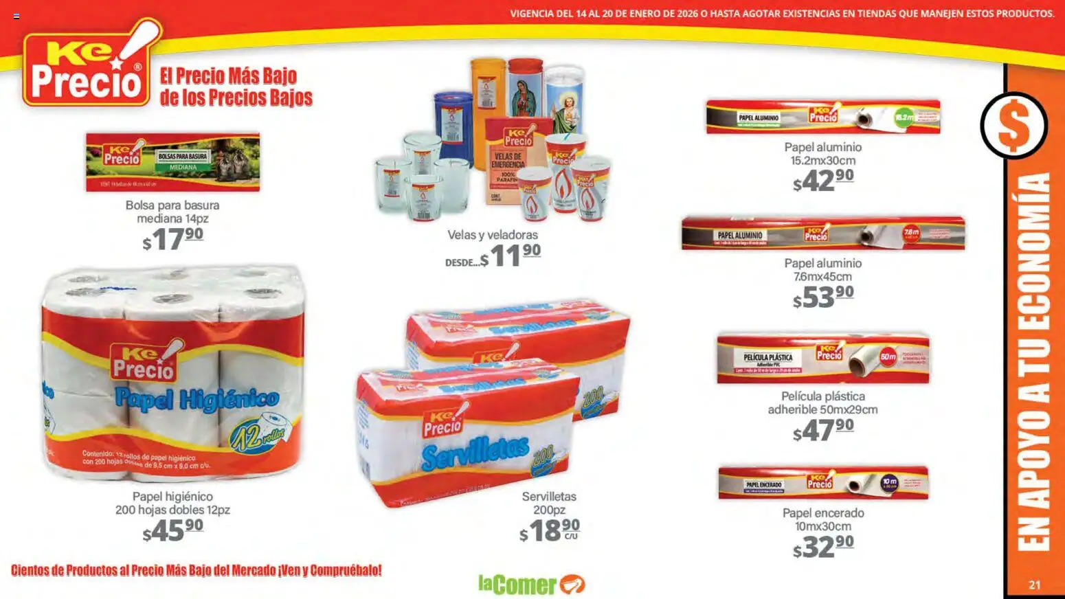 Nuevas ofertas de La Comer válidas en toda la República Mexicana desde el 14.01.2026. ¡Encuentra las mejores ofertas en La Comer folleto! | Página: 21 | Productos: Bolsa, Papel higiénico, Servilletas
