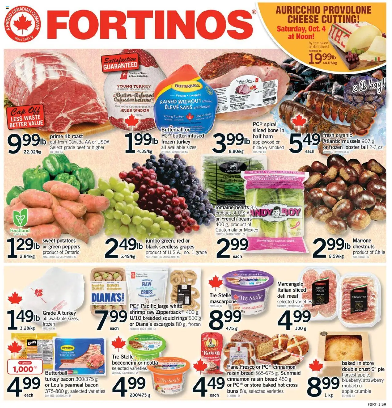 Fortinos flyer valid from 02.10.2025 | Page: 1 | Products: Beef, Turkey, Bag, Ham