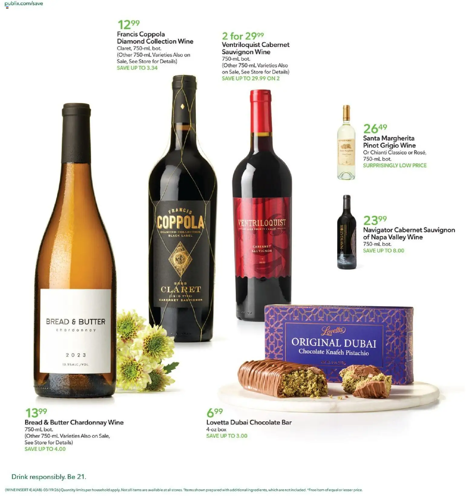 Publix Weekly Ad - valid from 18.03.2026 | Page: 14 | Products: Box, Butter, Chocolate, Wine