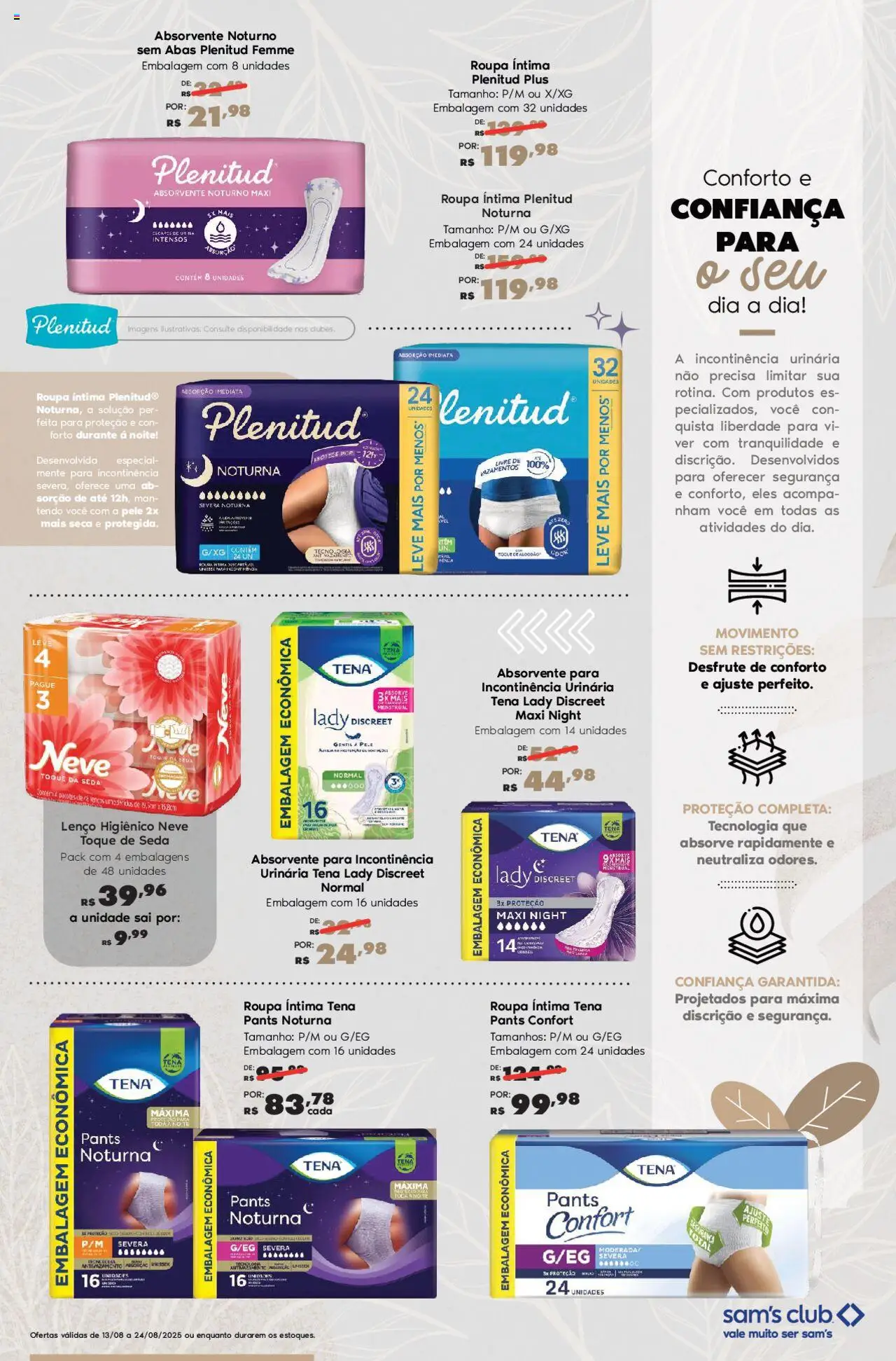 Sam's Club Folheto - válido de 13.08.2025 | Página: 14 | Produtos: Lenço, Absorvente