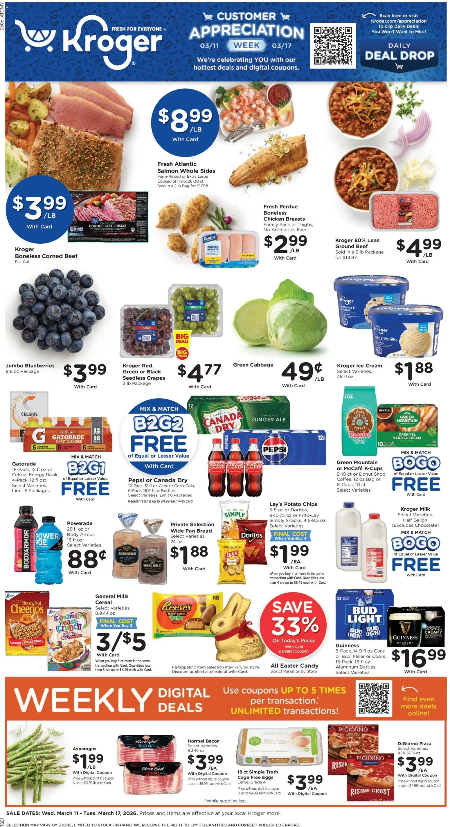 Kroger Weekly Ad - valid from 11.03.2026 | Page: 1 | Products: Pan, Butter, Coffee, Pizza