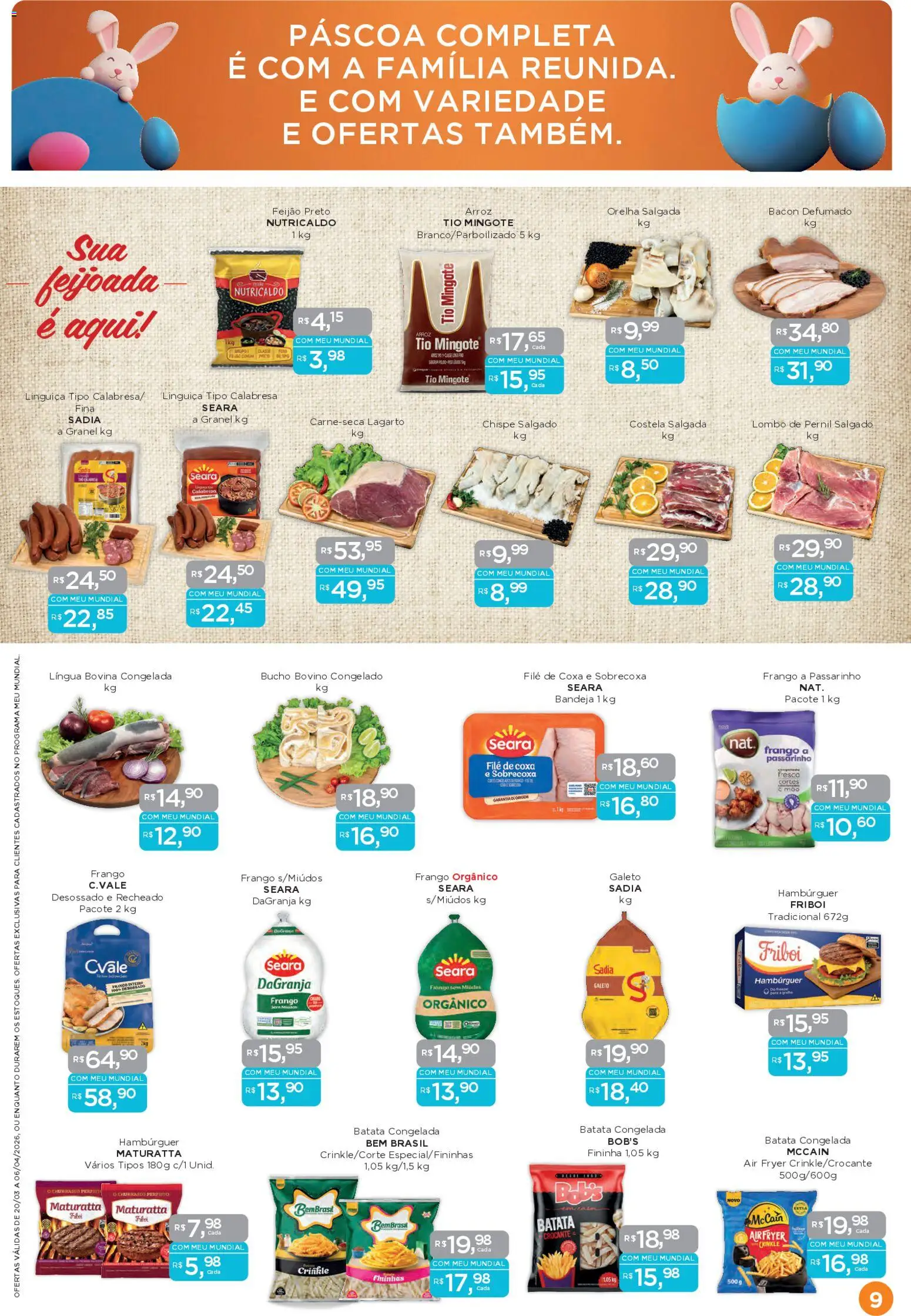 Mundial Folheto - válido de 20.03.2026 | Página: 9 | Produtos: Feijão, Arroz, Hambúrguer, Frango