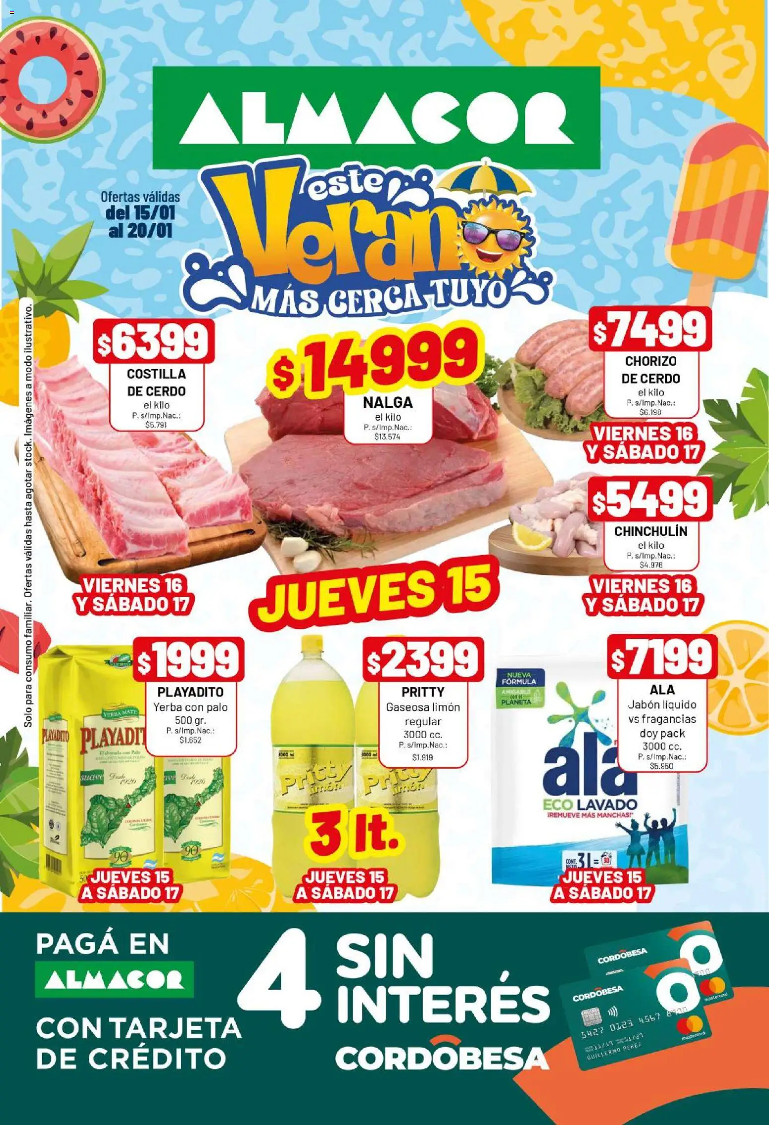Almacor catálogo │ válido desde el 15.01.2026 | Página: 1 | Productos: Jabón líquido, Gaseosa, Chorizo, Cerdo