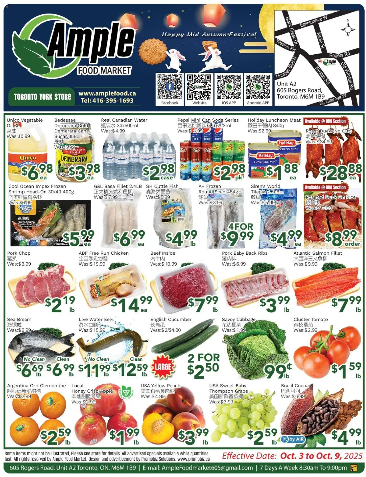 Ample Food Market flyer valid from 03.10.2025 | Page: 1 | Products: Fish, Case, Oil, Chicken