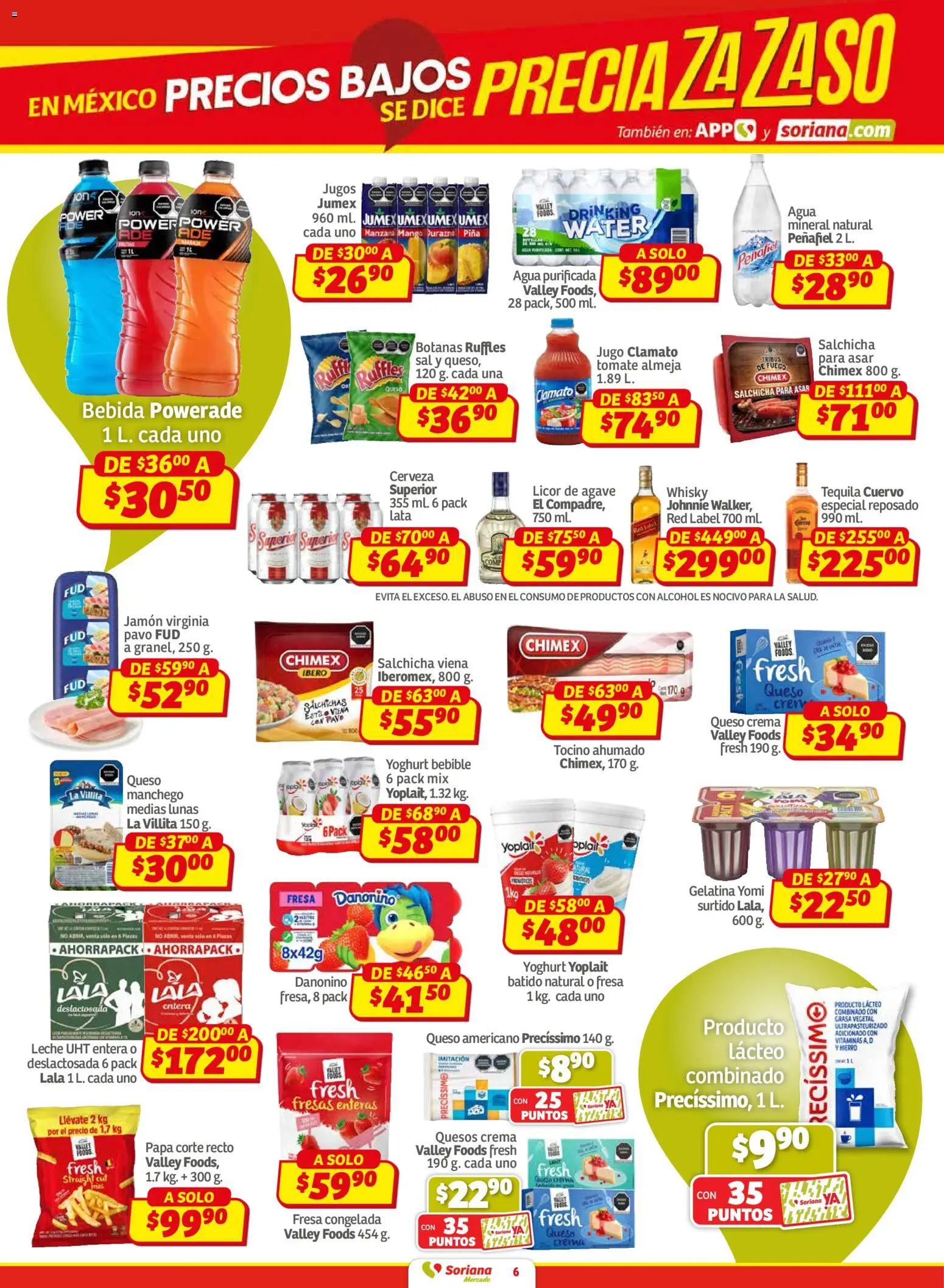 Nuevas ofertas de Soriana válidas en toda la República Mexicana desde el 12.02.2026. ¡Encuentra las mejores ofertas en Soriana - Pesito Valedor Mercado: Camp, Chia, Oax, Q. Roo, Tab, Yuc! | Página: 6 | Productos: Crema, Leche, Jugo, Cerveza