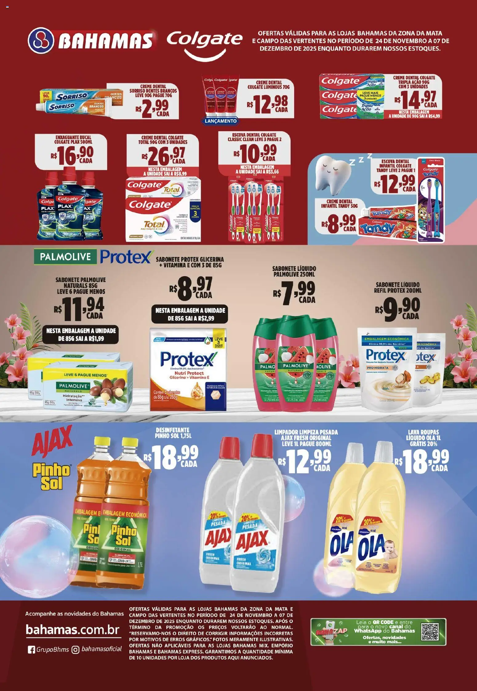 Bahamas Supermercados Folheto - válido de 24.11.2025 | Página: 1 | Produtos: Escova, Creme, Sabonete, Desinfetante