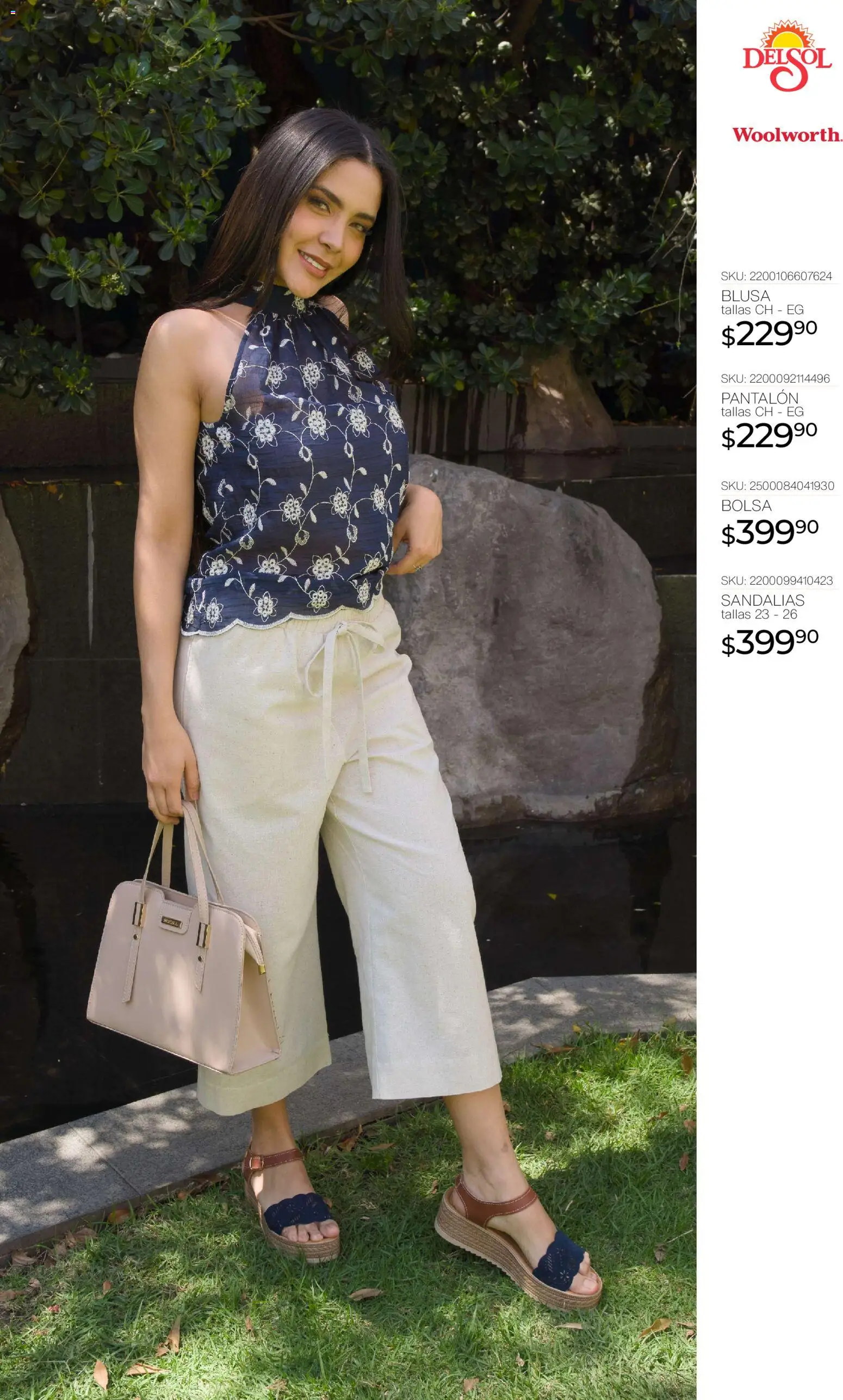 Nuevas ofertas de Del Sol y Woolworth válidas en toda la República Mexicana desde el 16.04.2026. ¡Encuentra las mejores ofertas en Del Sol y Woolworth katalog Moda para Mamá ! | Página: 7 | Productos: Blusa, Bolsa, Sandalias