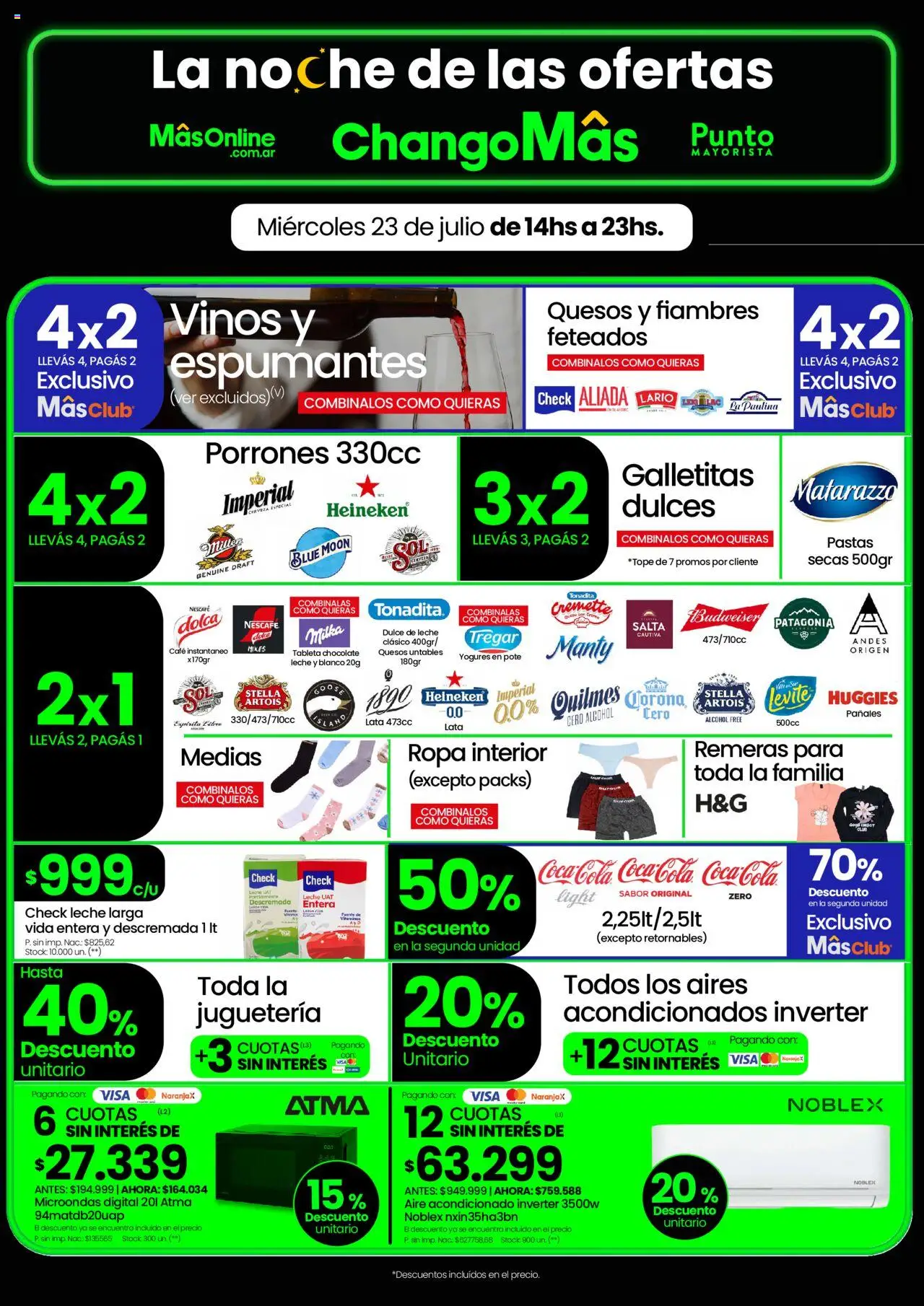 Changomas Noche de Ofertas │ válido desde el 23.07.2025 | Página: 1 | Productos: Aire acondicionado, Galletitas, Microondas, Café