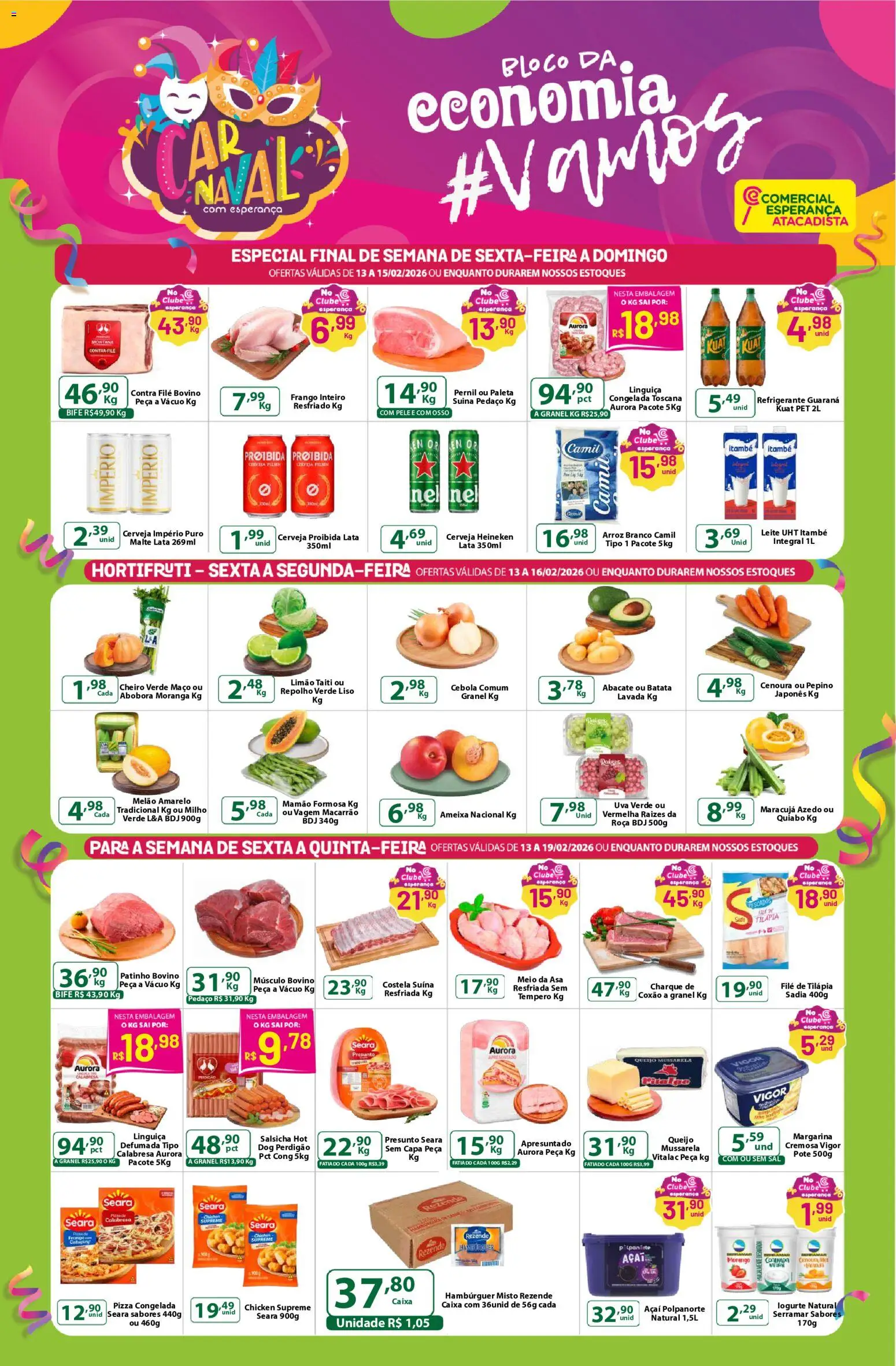 Comercial Esperança Folheto - válido de 13.02.2026 | Página: 1 | Produtos: Quiabo, Salsicha, Pernil, Frango