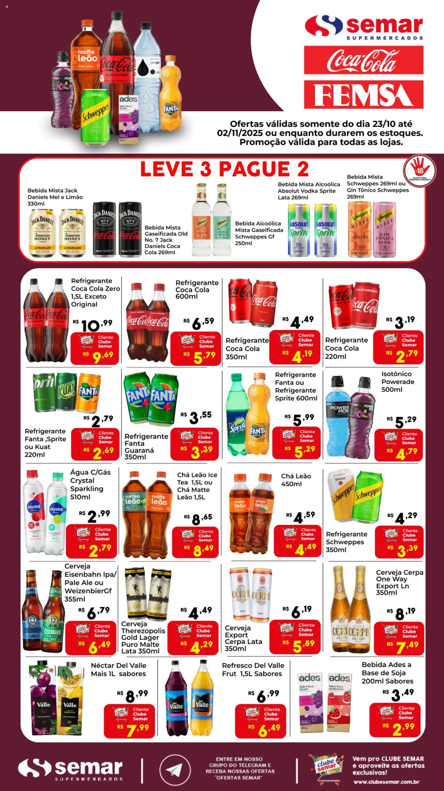 Semar Supermercado Folheto - válido de 23.10.2025 | Página: 1 | Produtos: Cola, Vodka, Açúcar, Isotônico
