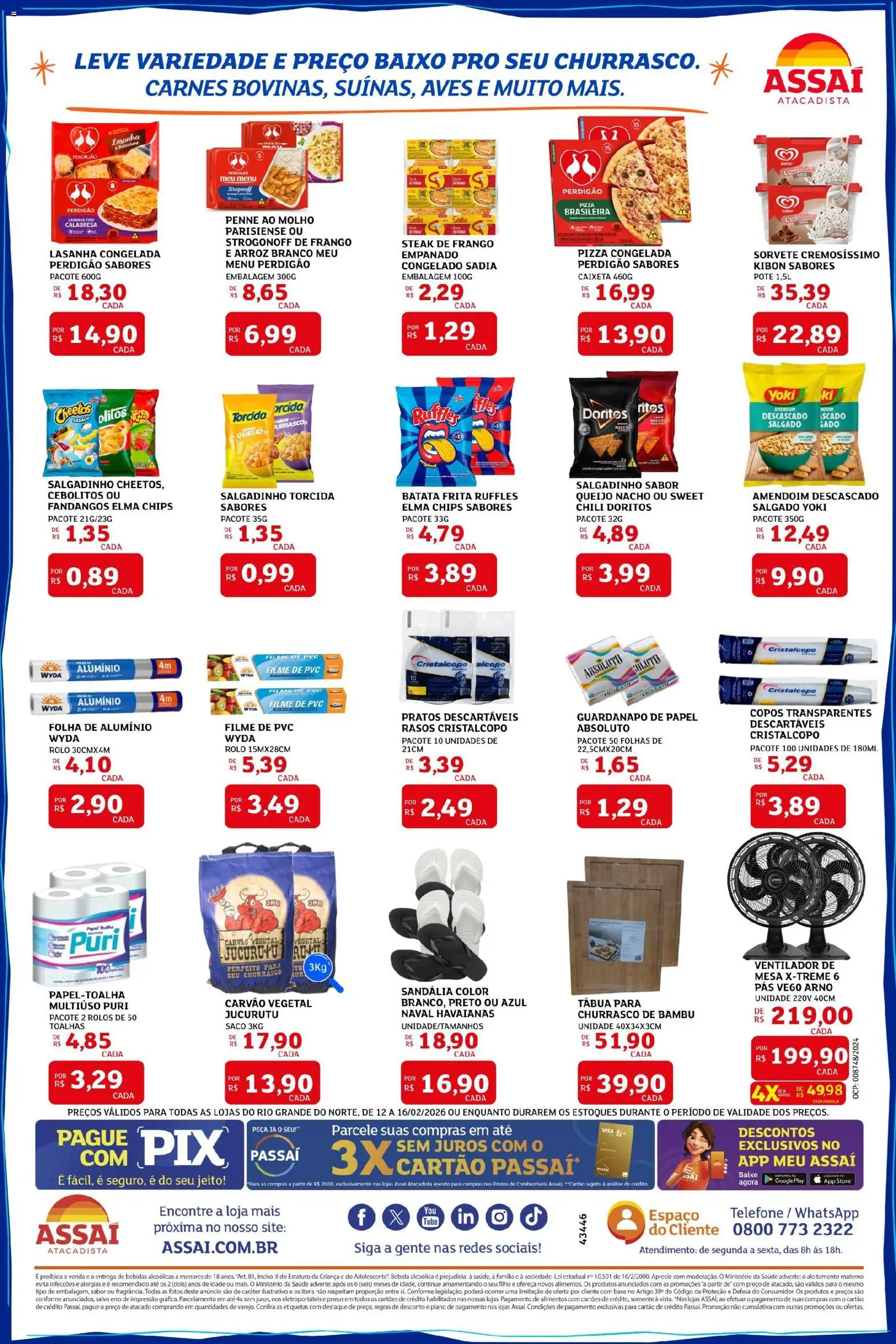 Assaí Atacadista Folheto - válido de 13.02.2026 | Página: 2 | Produtos: Elma Chips, Queijo, Pizza, Guardanapo