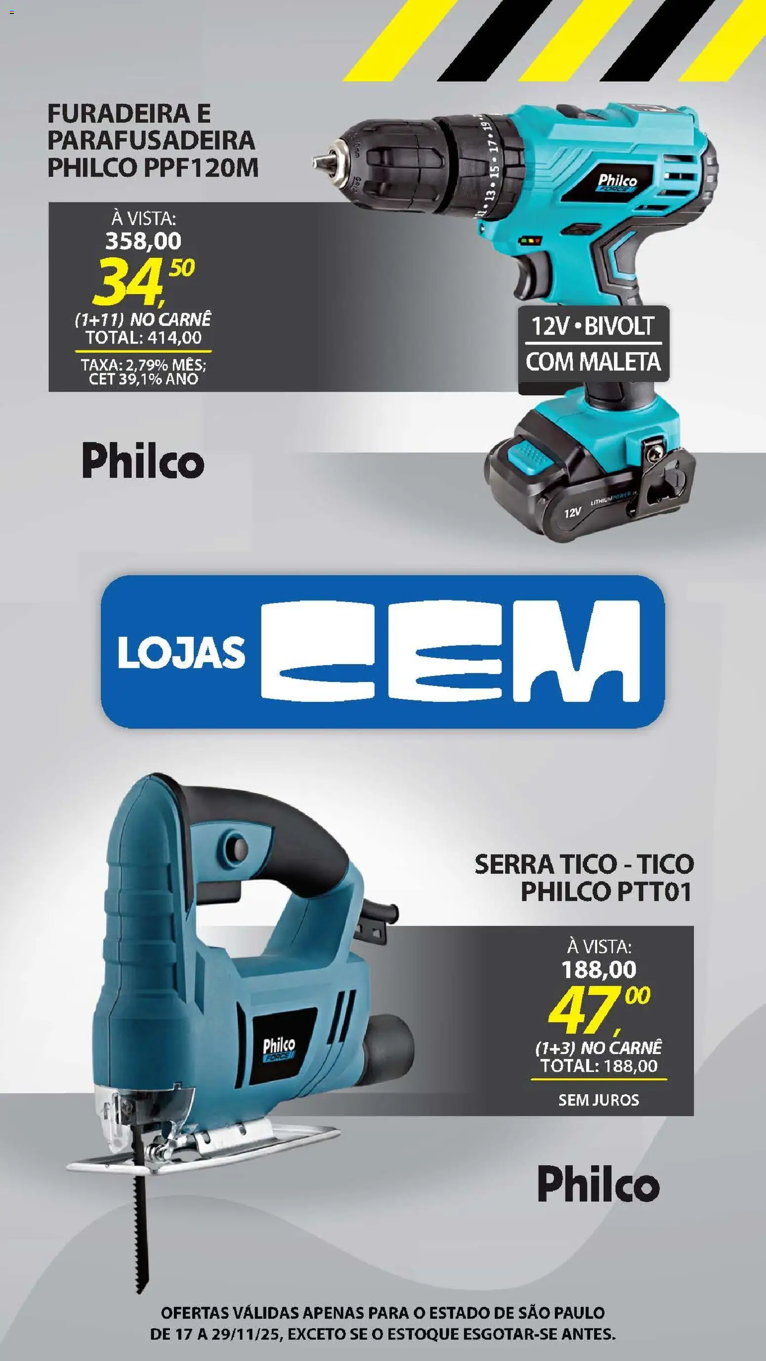 Lojas Cem Folheto - válido de 17.11.2025 | Página: 130 | Produtos: Furadeira, Carne, Parafusadeira