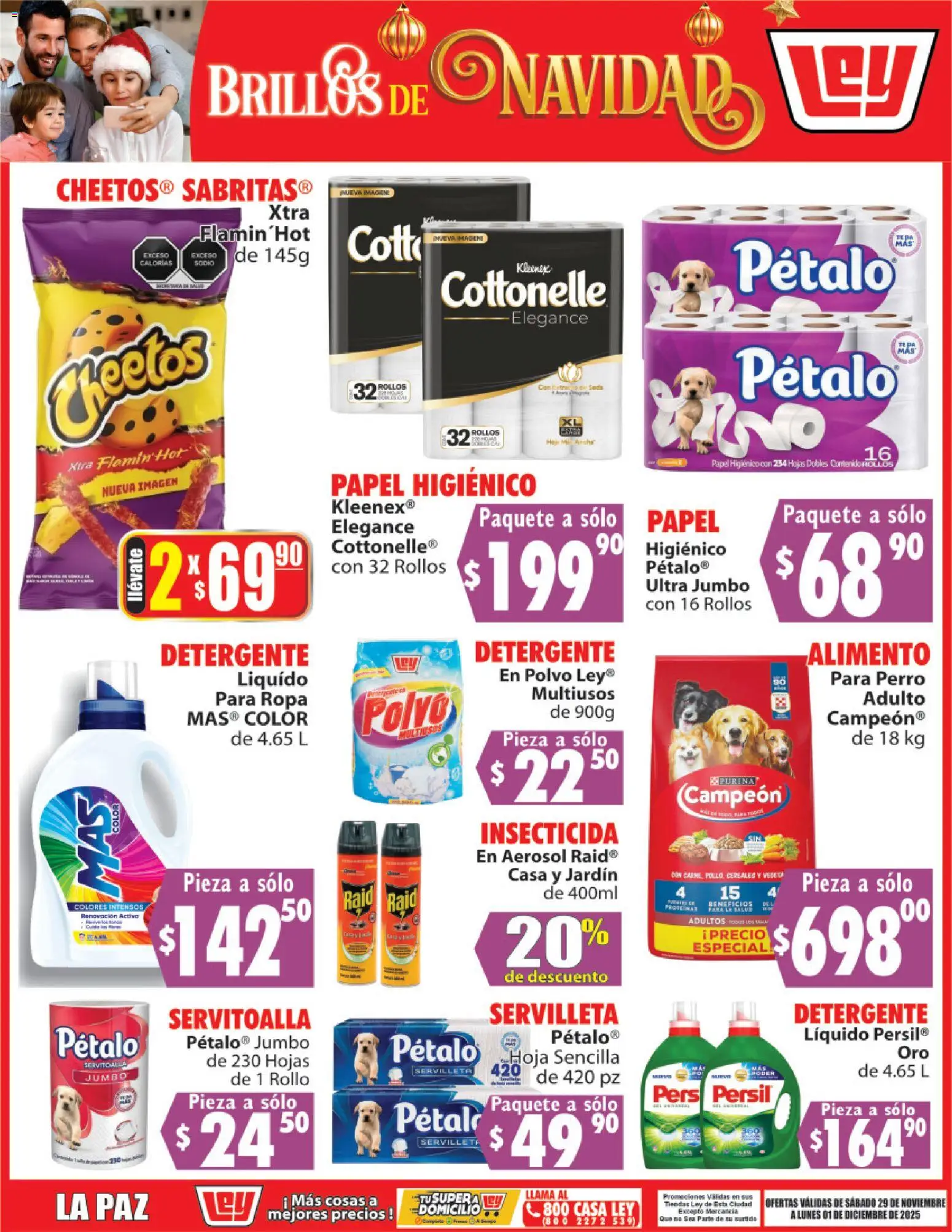 Nuevas ofertas de Casa Ley válidas en toda la República Mexicana desde el 29.11.2025. ¡Encuentra las mejores ofertas en Casa Ley folleto Brillos de Navidad! | Página: 4 | Productos: Detergente, Cereales, Papel higiénico, Insecticida
