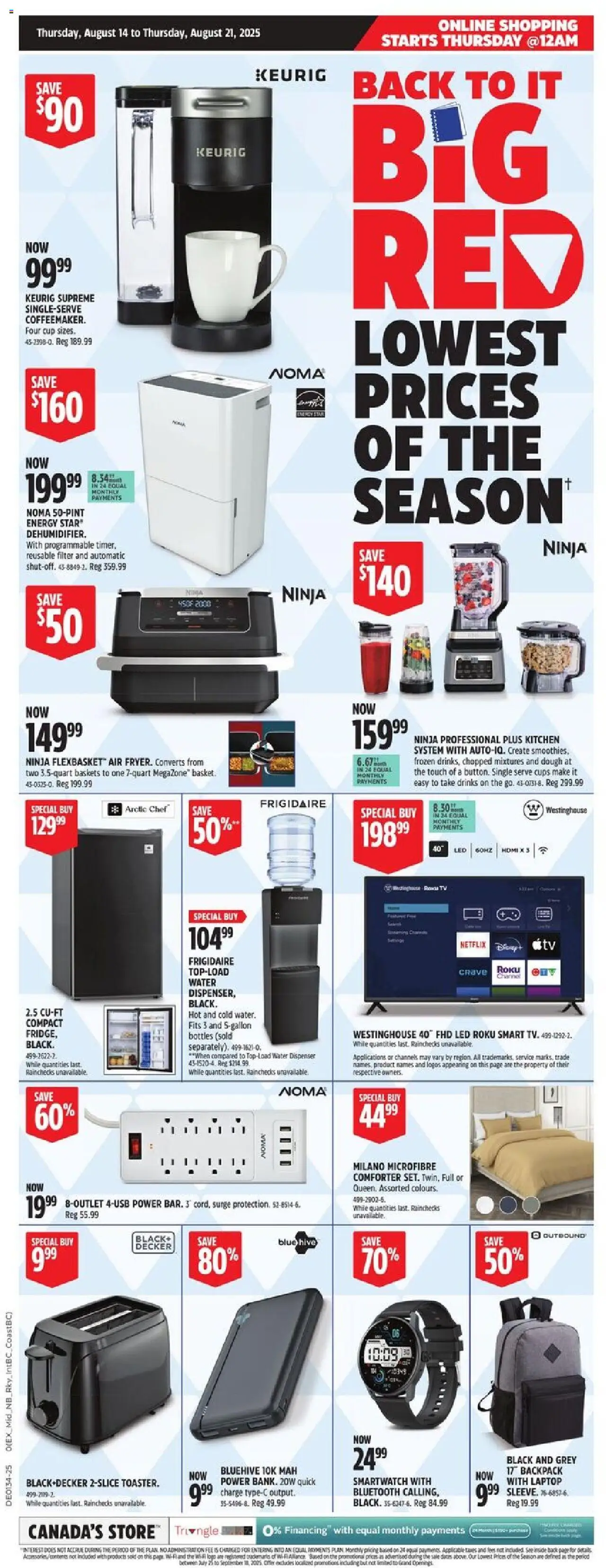 Canadian Tire flyer valid from 14.08.2025 | Page: 1 | Products: Backpack, Smartwatch