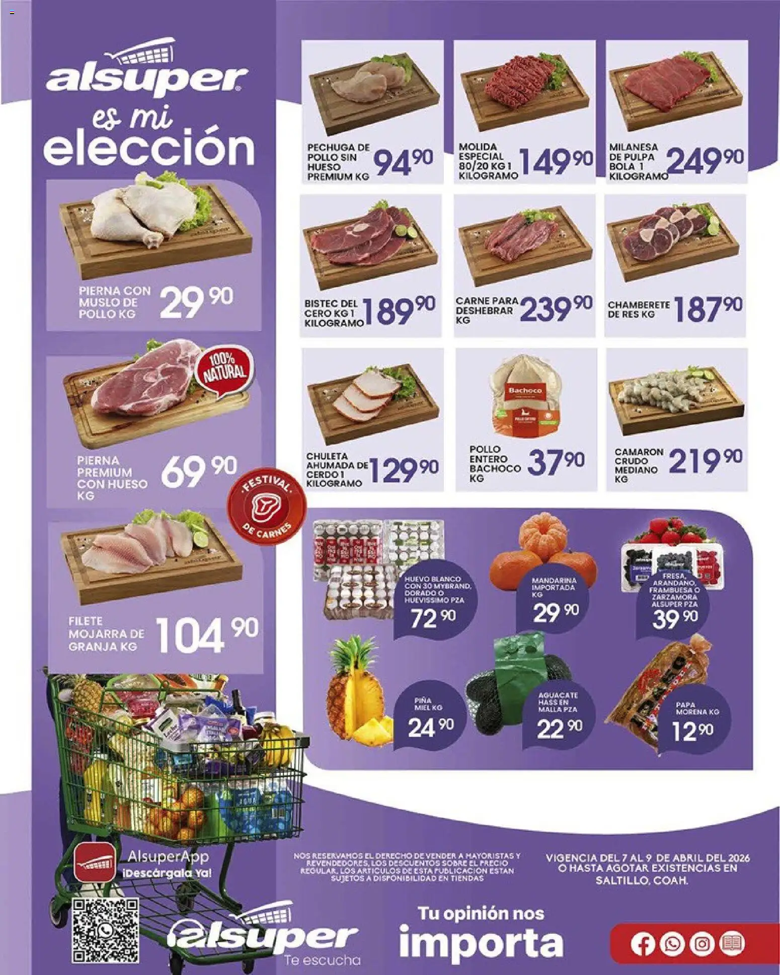 Nuevas ofertas de Alsuper válidas en toda la República Mexicana desde el 07.04.2026. ¡Encuentra las mejores ofertas en Alsuper folleto Saltillo! | Página: 1 | Productos: Aguacate, Res, Piña, Té