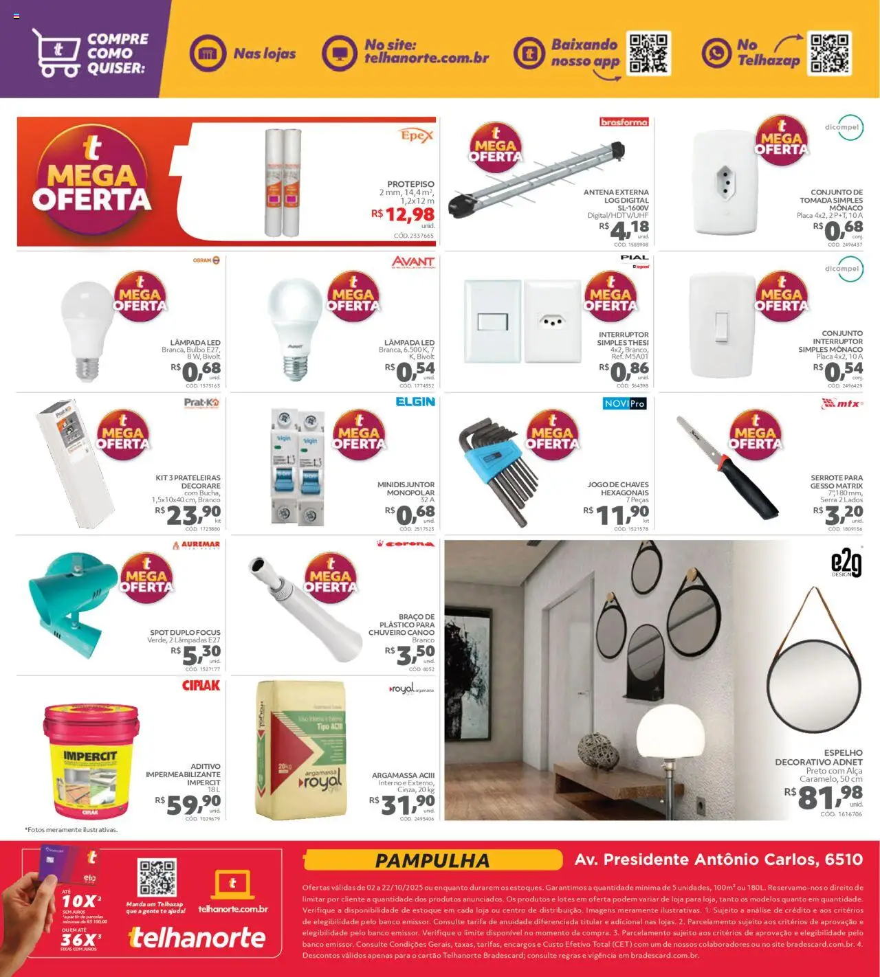 Telhanorte Folheto - válido de 02.10.2025 | Página: 4 | Produtos: Banco, Tomada, Espelho, Chuveiro