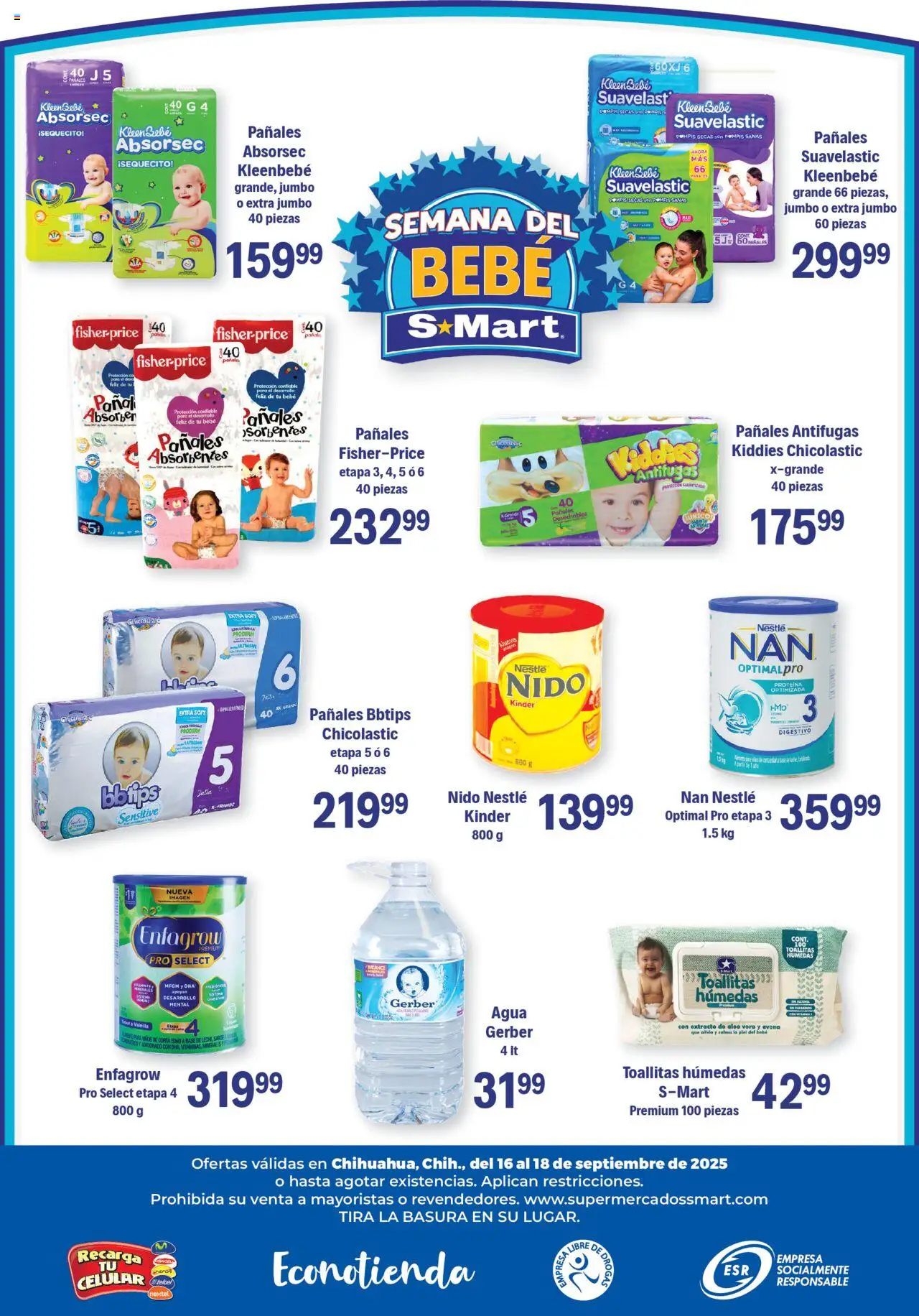 Nuevas ofertas de S-Mart válidas en toda la República Mexicana desde el 16.09.2025. ¡Encuentra las mejores ofertas en S-Mart - Folleto de Feria - Chihuahua! | Página: 6 | Productos: Avena, Agua, Toallitas húmedas, Pañales