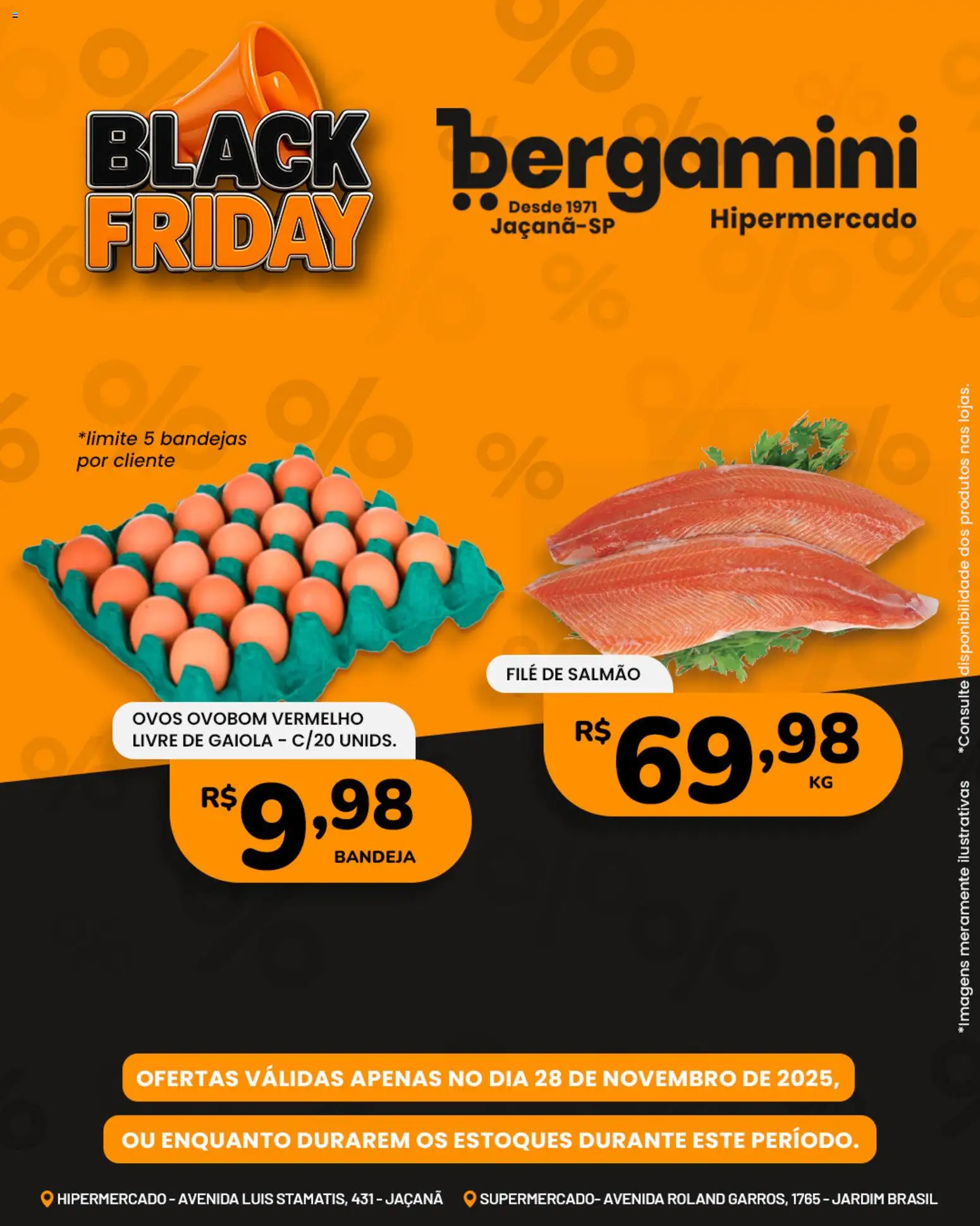 Supermercado Bergamini Folheto - válido de 28.11.2025 | Página: 10 | Produtos: Salmão, Ovos, Gaiola, Bandeja
