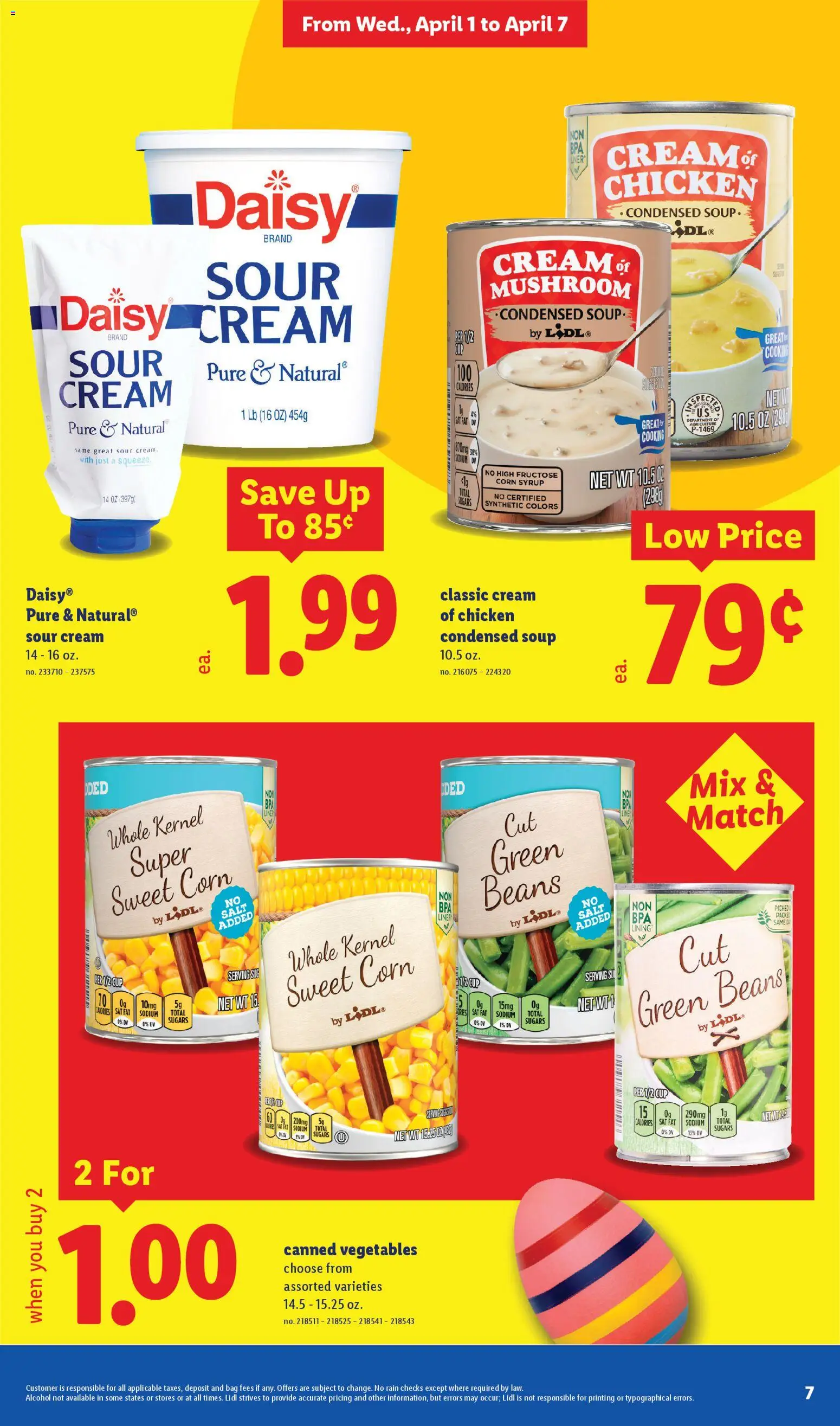Lidl Weekly Ad - valid from 01.04.2026 | Page: 7 | Products: Corn, Sour cream, Cream, Vegetables