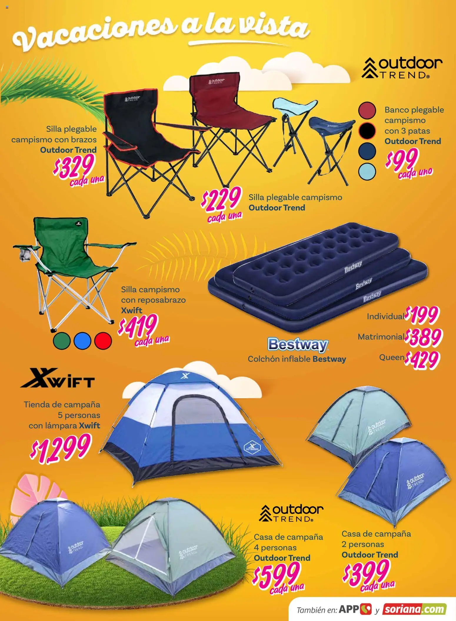 Nuevas ofertas de Soriana válidas en toda la República Mexicana desde el 26.02.2026. ¡Encuentra las mejores ofertas en Soriana - Vacaciones a la vista Híper Nacional! | Página: 19 | Productos: Silla, Colchón inflable, Colchón, Campana