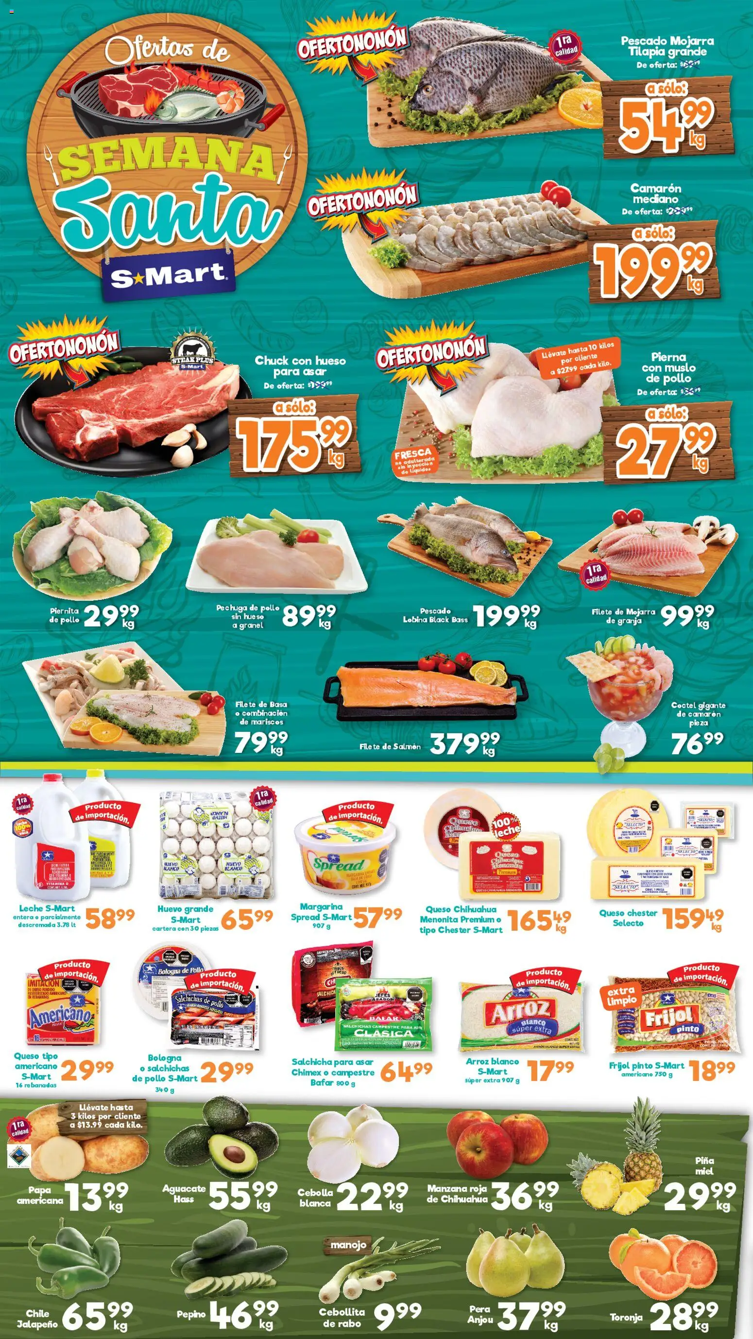 Nuevas ofertas de S-Mart válidas en toda la República Mexicana desde el 04.04.2026. ¡Encuentra las mejores ofertas en S-Mart folleto Juárez! | Página: 1 | Productos: Cebolla, Papa, Pera, Salchicha