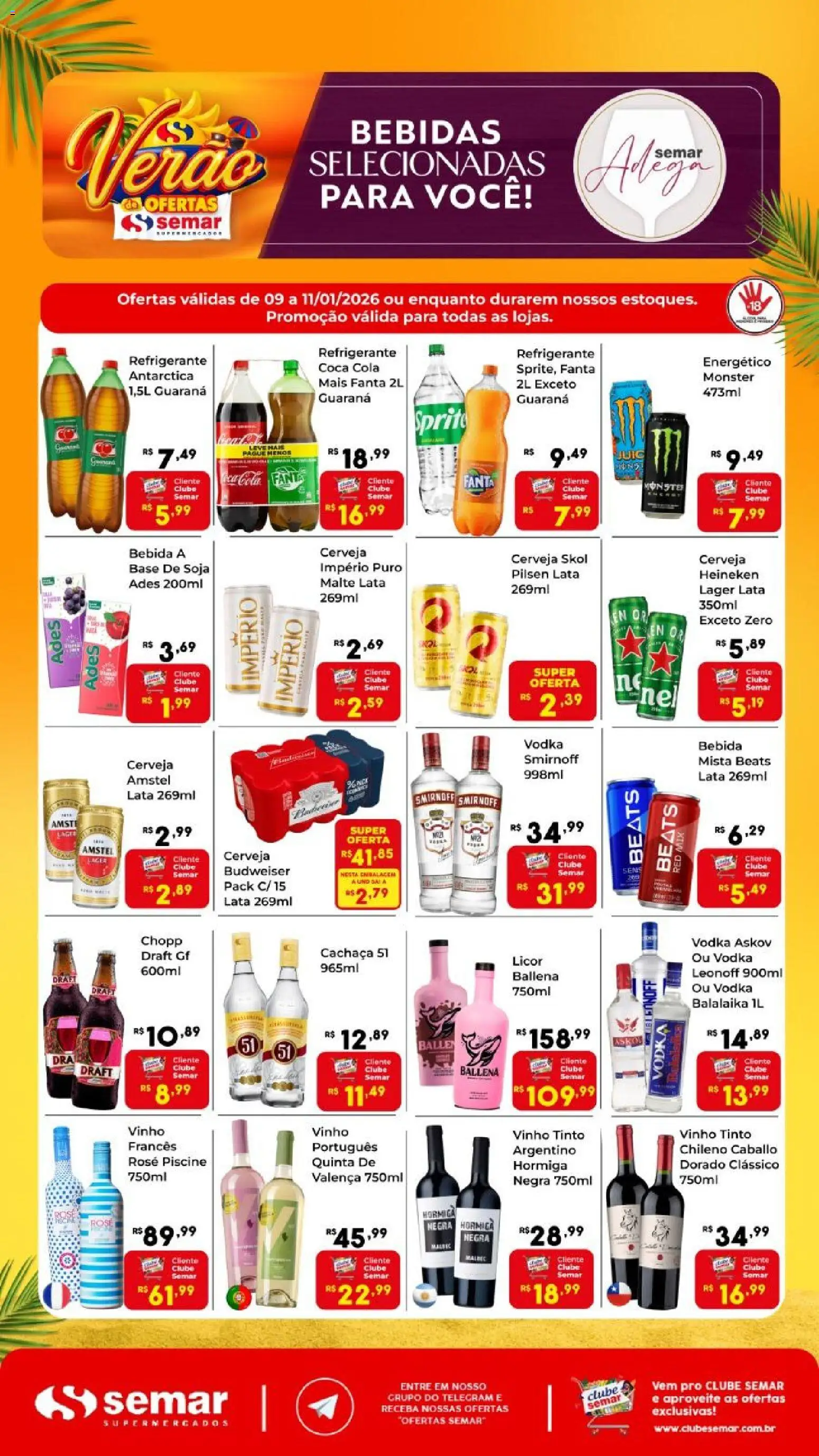 Semar Supermercado Folheto - válido de 09.01.2026 | Página: 1 | Produtos: Cola, Vinho, Base, Heineken