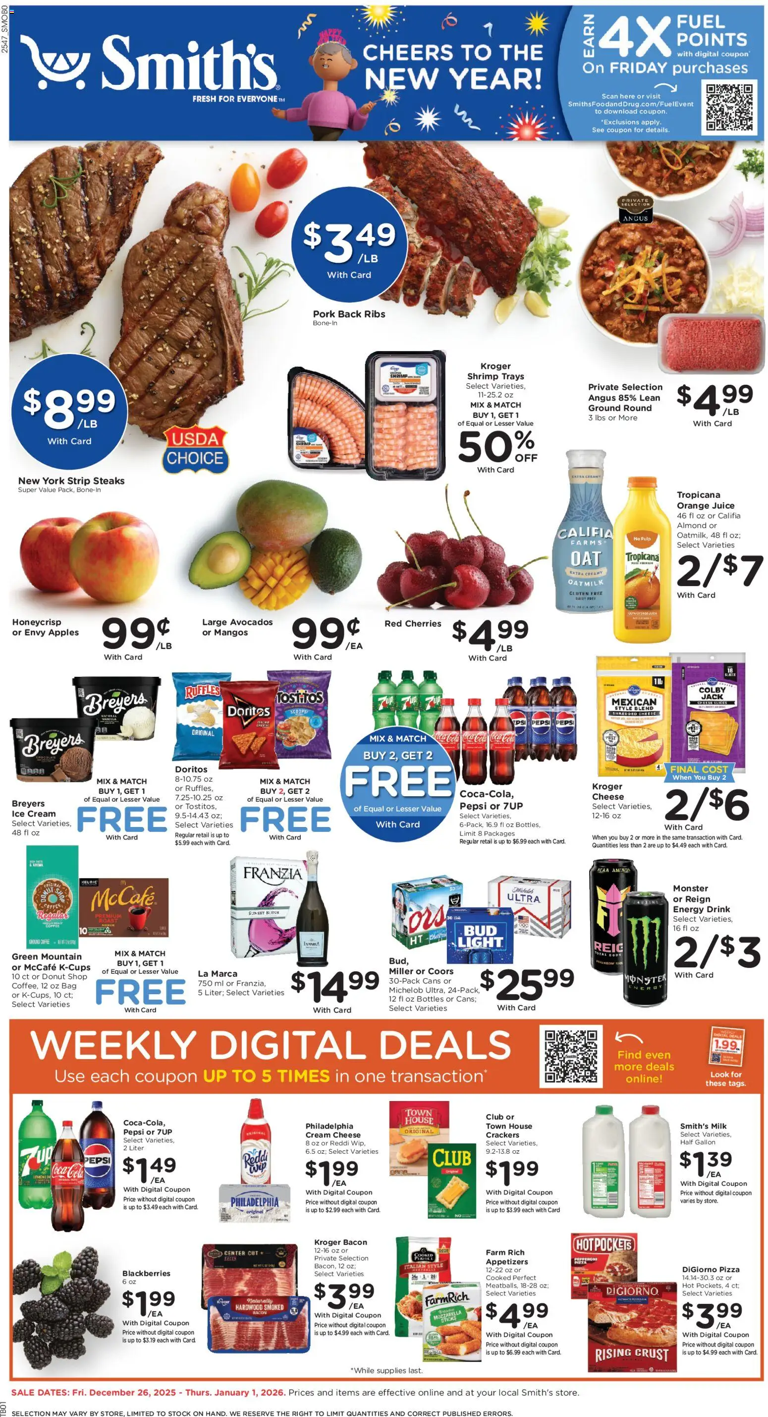 Smith's Weekly Ad - ID - valid from 26.12.2025 | Page: 1 | Products: Cheese, Pizza, Juice, Bag
