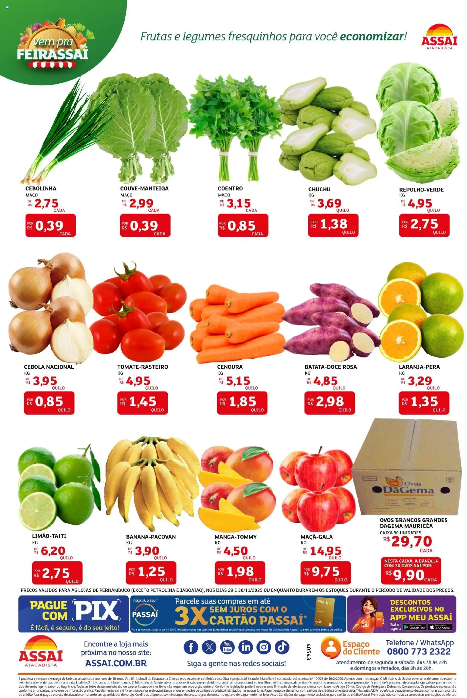 Assaí Atacadista Folheto - válido de 29.11.2025 | Página: 3 | Produtos: Cebola, Base, Cenoura, Bandeja