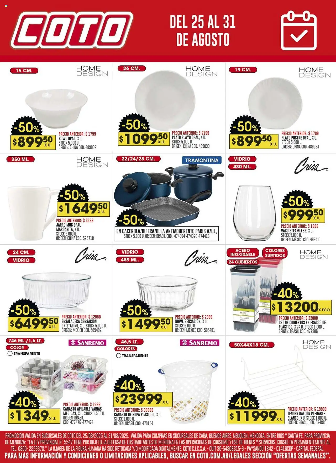 Coto Hogar y Bazar │ válido desde el 25.08.2025 | Página: 2 | Productos: Tender, Frasco, Ropa, Ensaladera