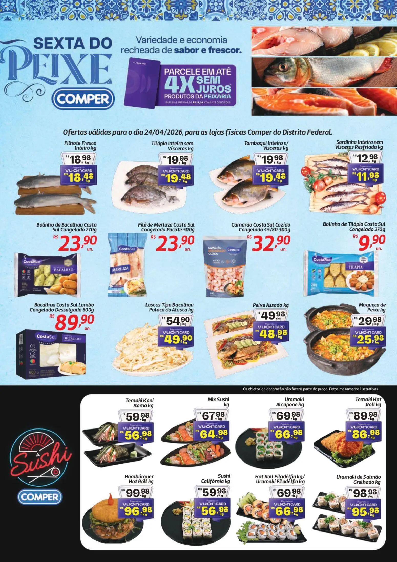 Comper Folheto - válido de 24.04.2026 | Página: 1 | Produtos: Lombo, Camarão, Tilápia, Hambúrguer