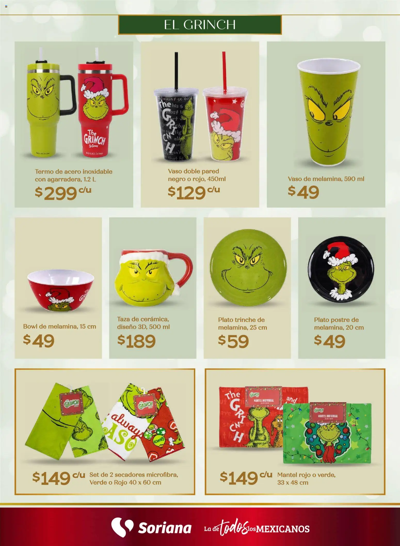 Nuevas ofertas de Soriana válidas en toda la República Mexicana desde el 25.09.2025. ¡Encuentra las mejores ofertas en Soriana - Decoración Navideña Súper Nacional! | Página: 35 | Productos: Taza, Mantel, Mantel individual, Termo