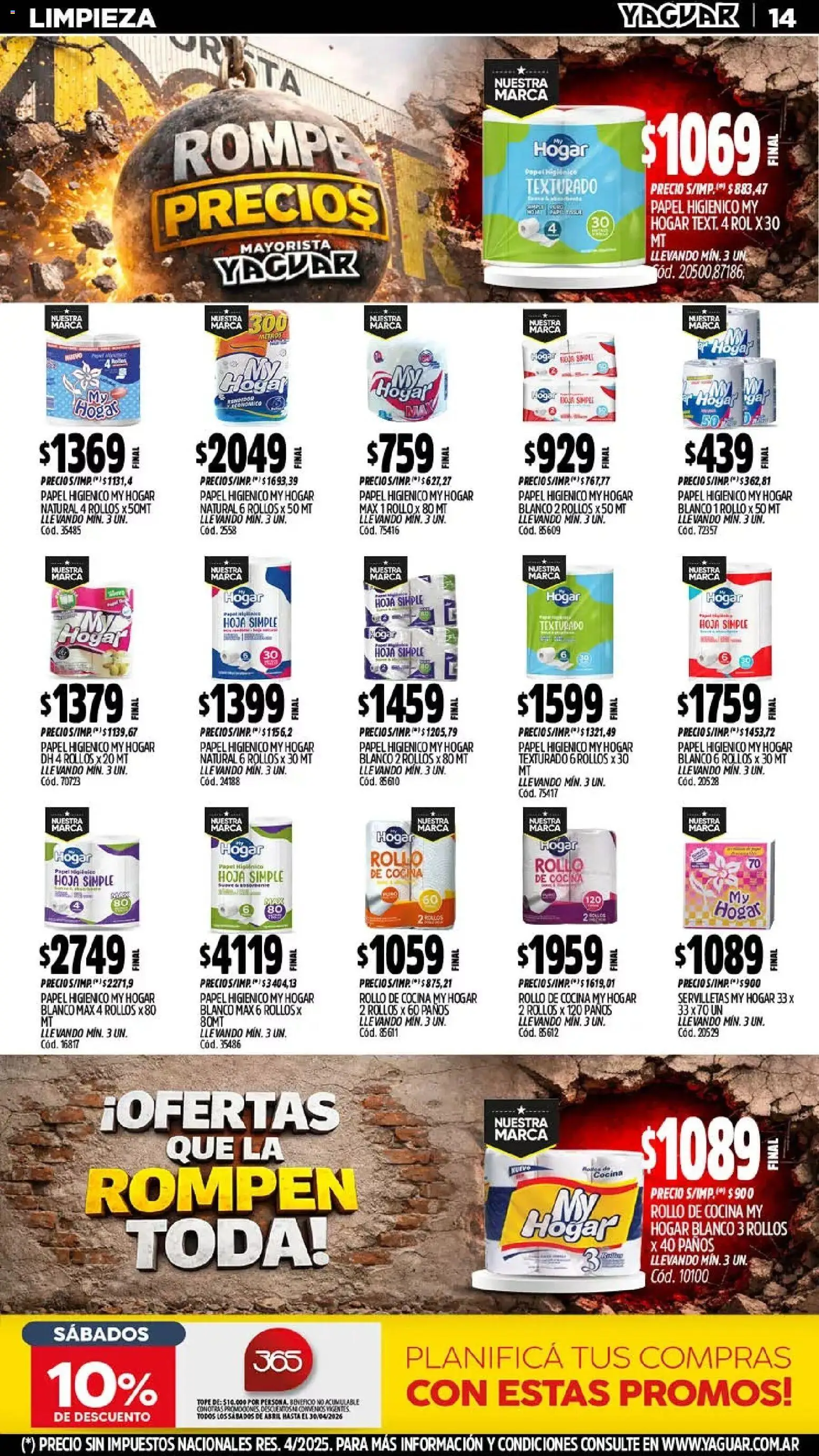 Yaguar - Oferta Semanal Córdoba │ válido desde el 20.04.2026 | Página: 14 | Productos: Papel higiénico, Cocina, Servilletas