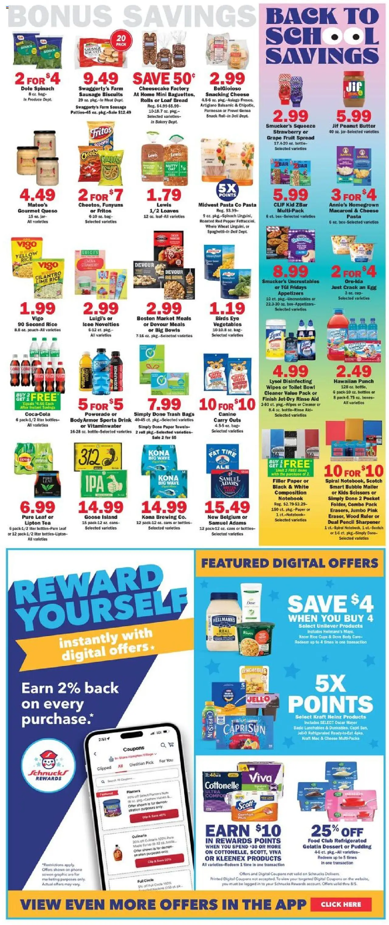 Schnucks Weekly Print Ad - IL - valid from 30.07.2025 | Page: 5 | Products: Spinach, Pencil, Pepper, Phone
