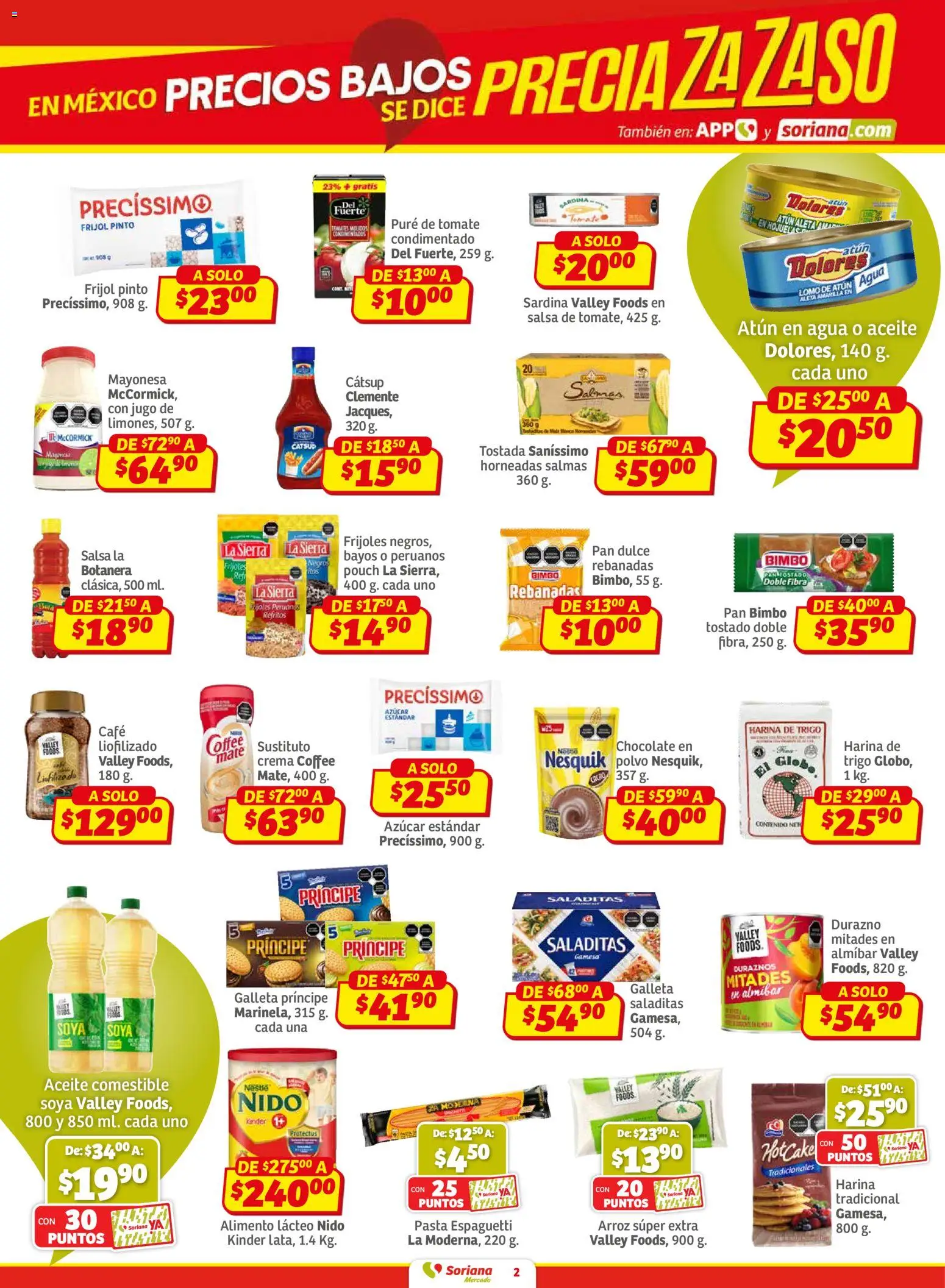 Nuevas ofertas de Soriana válidas en toda la República Mexicana desde el 26.02.2026. ¡Encuentra las mejores ofertas en Soriana - Pesito Valedor Mercado: Coah, Dur, NL, SLP, Tamps, Zac! | Página: 2 | Productos: Crema, Pan, Pasta, Mate