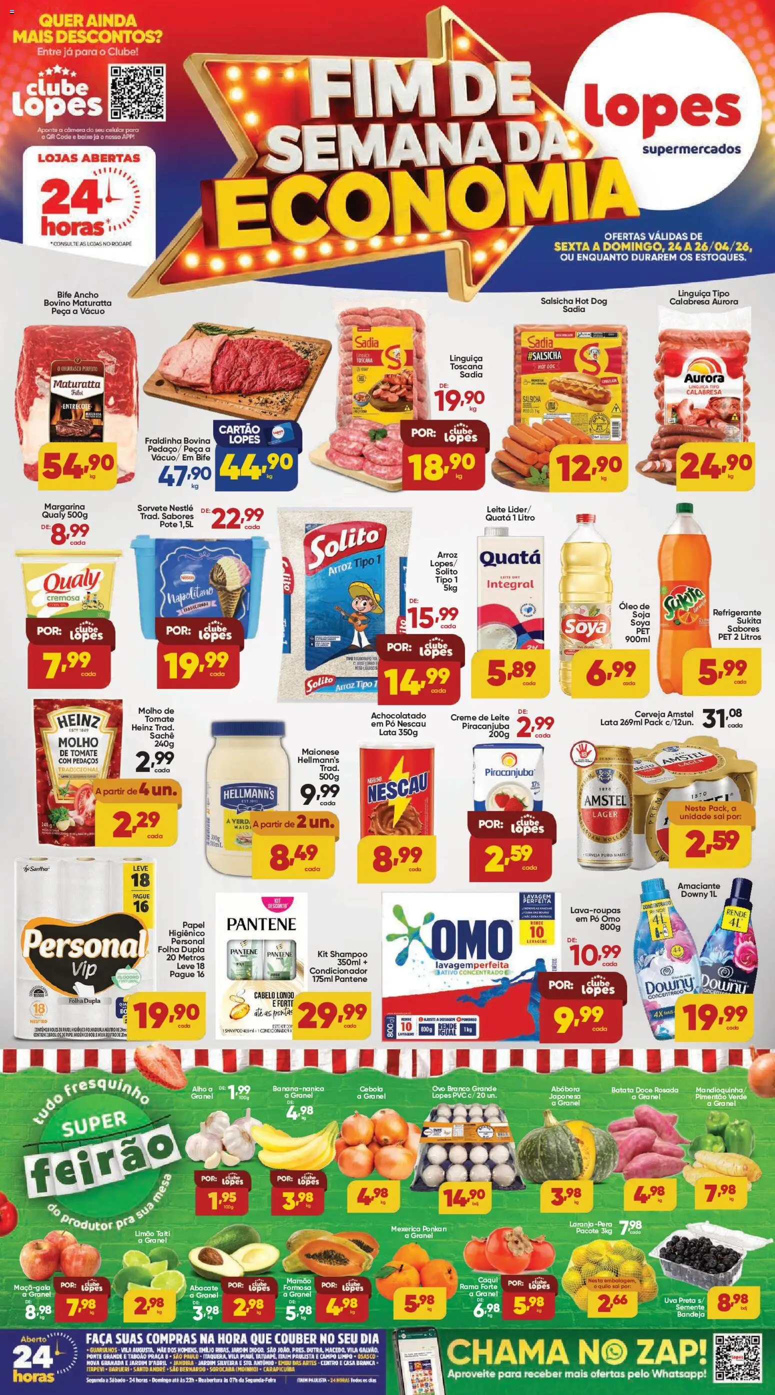 Lopes Supermercados Folheto - válido de 24.04.2026 | Página: 1 | Produtos: Mexerica, Alho, Cerveja, Sorvete